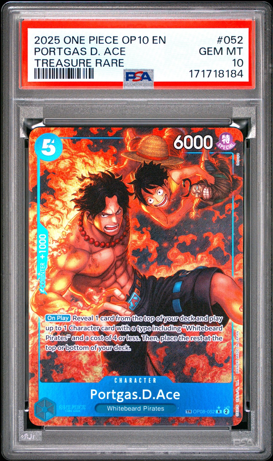 2025 ONE PIECE OP10-ROYAL BLOOD TREASURE RARE #052 PORTGAS D. ACE PSA 10