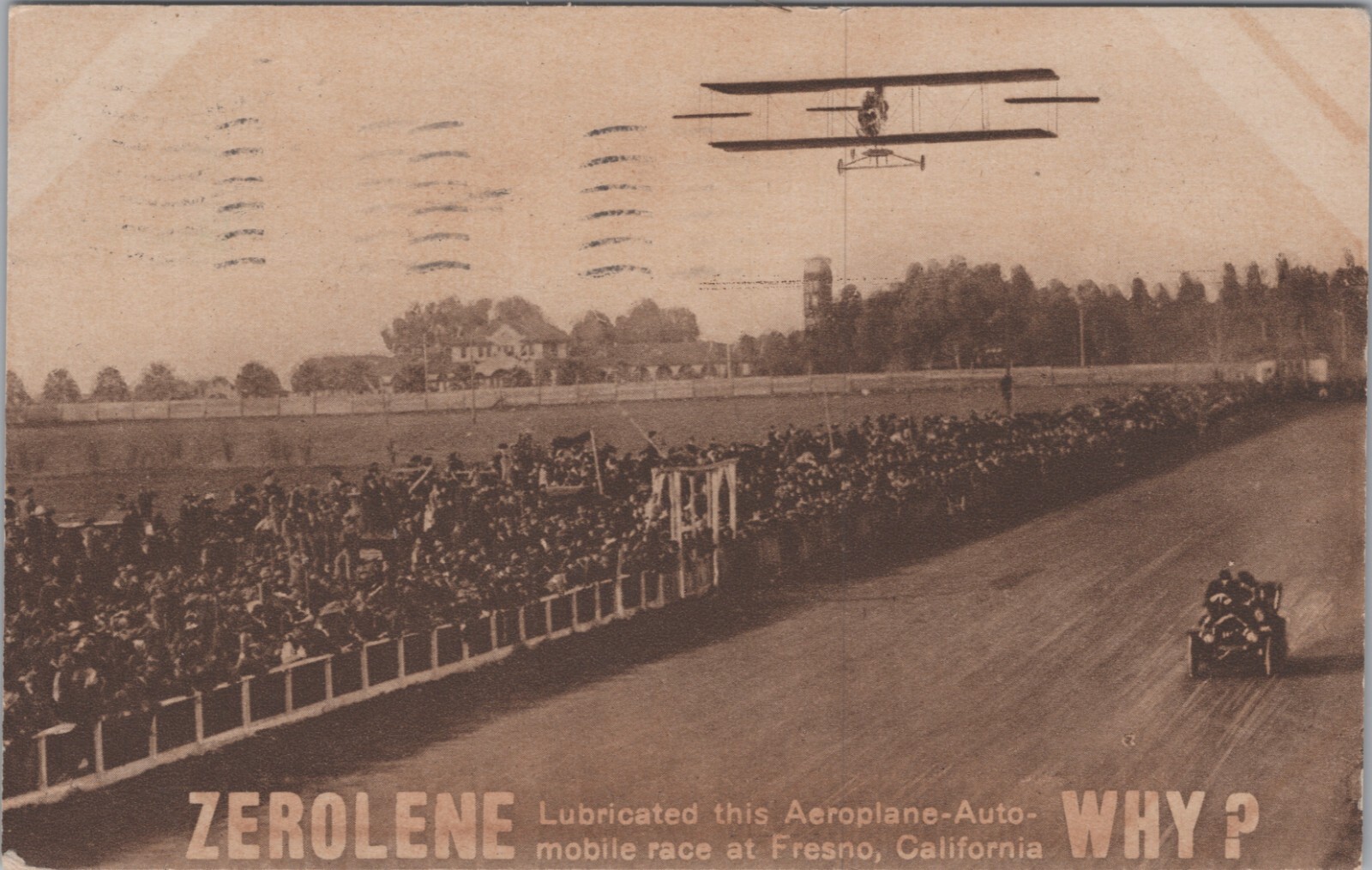 Zerolene Standard Oil Company Car Races Airplane 1910 PC San Francisco PM 9235i Zerolene Standard Oil Company Car Races Airplane 1910 PC San Francisco PM 9235i