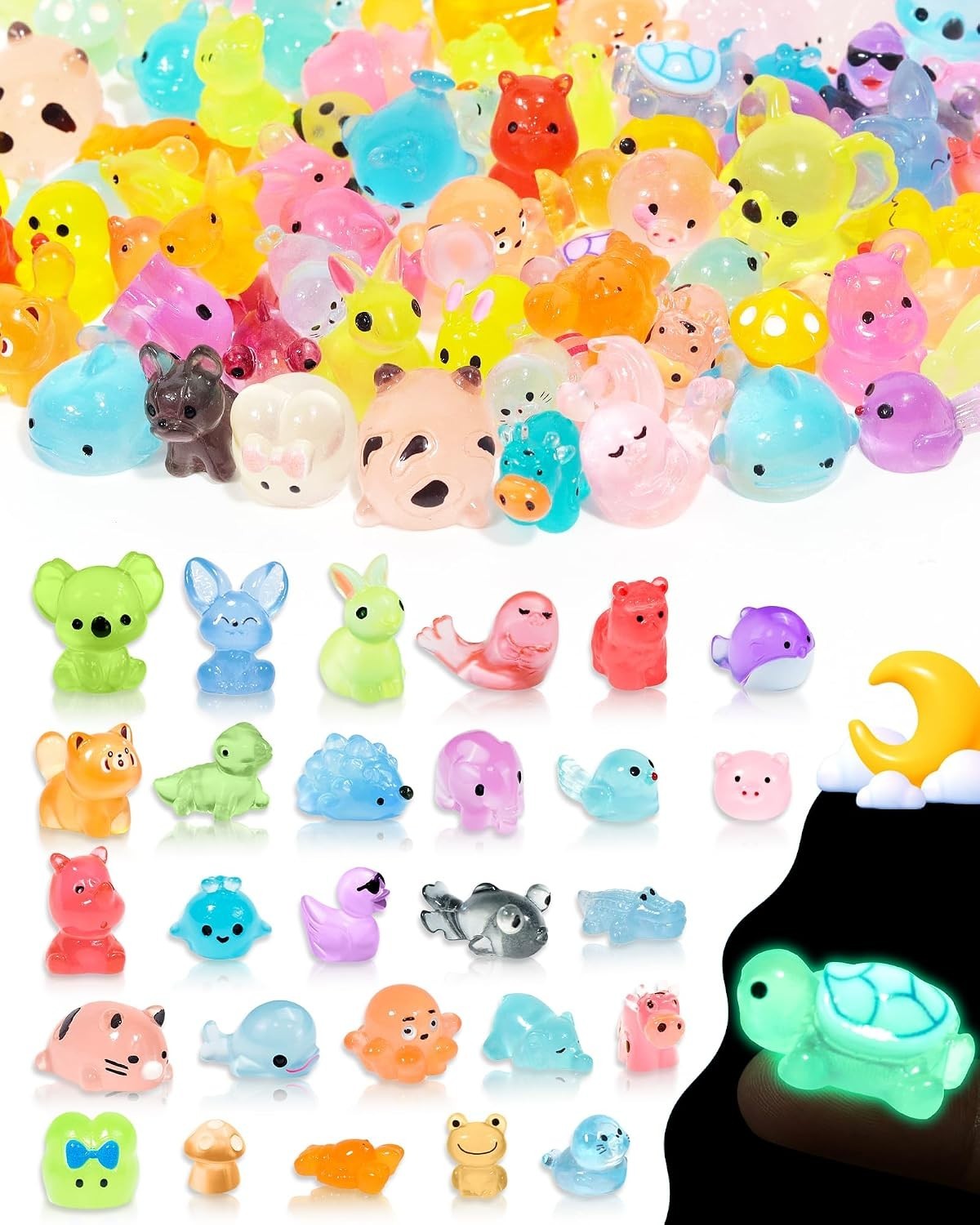100PCS Luminous Mini Resin Animals, 50 Styles Mini Resin Figures