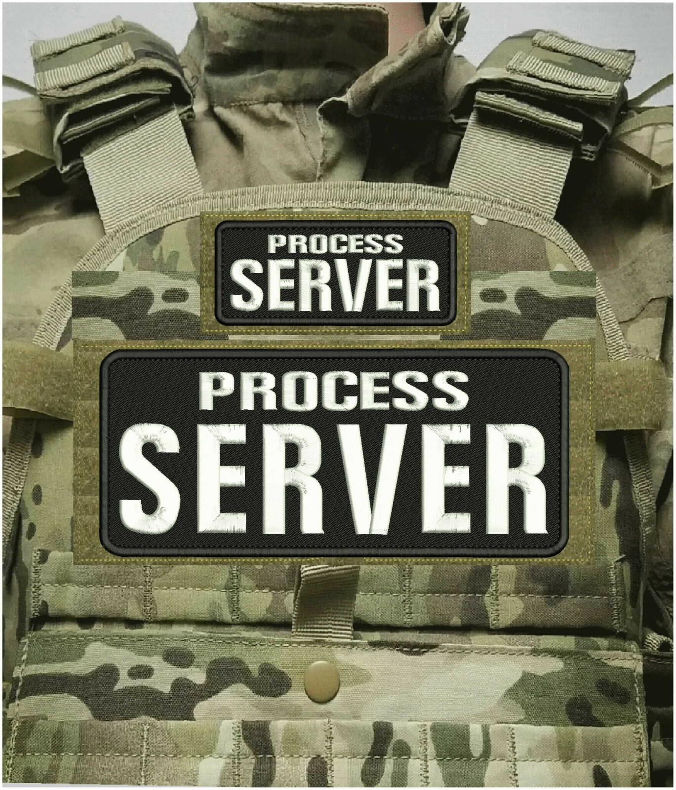 PROCESS SERVER EMBROIDERY PATCH 4X10 AND 2X5 HOOK ON BACK BLK/WHITE PROCESS SERVER EMBROIDERY PATCH 4X10 AND 2X5 HOOK ON BACK BLK/WHITE
