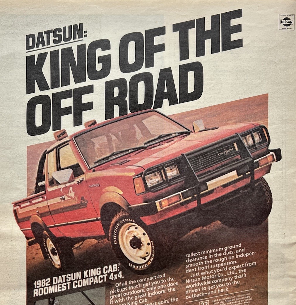 Vintage 1982 Datsun King Cab 4x4 Truck Original Large Print Ad 26x32cm RSM 363