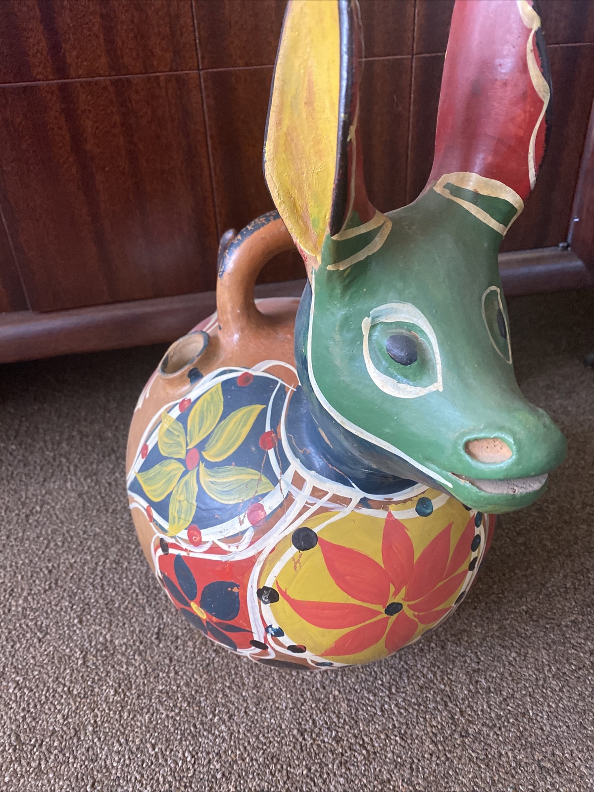 Vintage Mexican Hand Painted Folk Art Pottery Water Jug Vintage Mexican Hand Painted Folk Art Pottery Water Jug