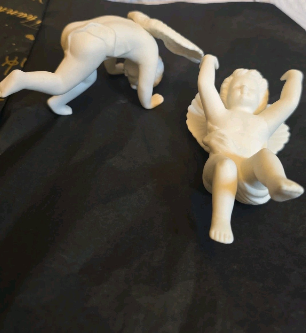 Vintage Bisque Porcelain Cherub Angel Candle Huggers Followers Taper Climbers -