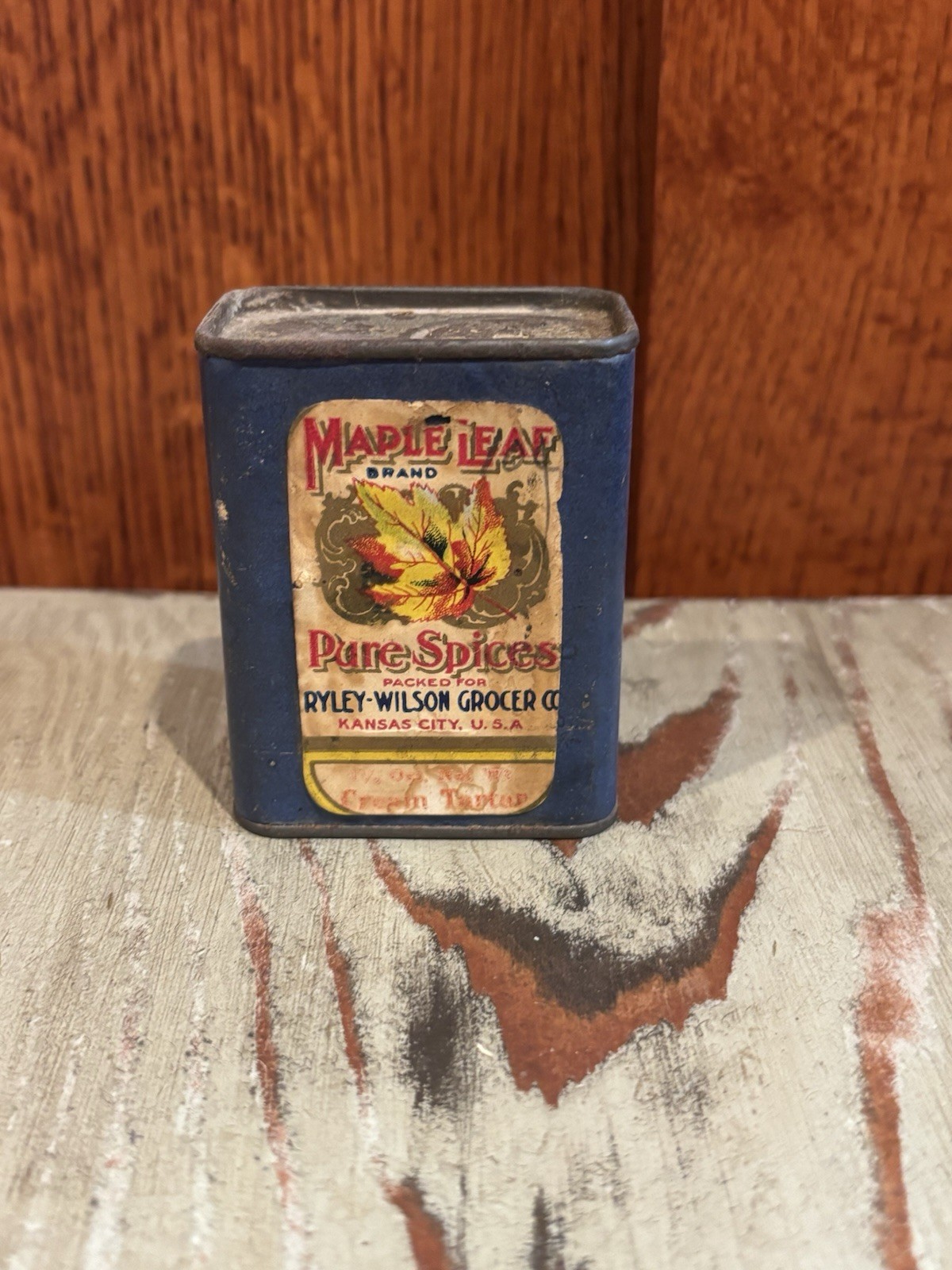 Antique Maple Leaf Spice Cream Tartar  SpiceTin  1920s