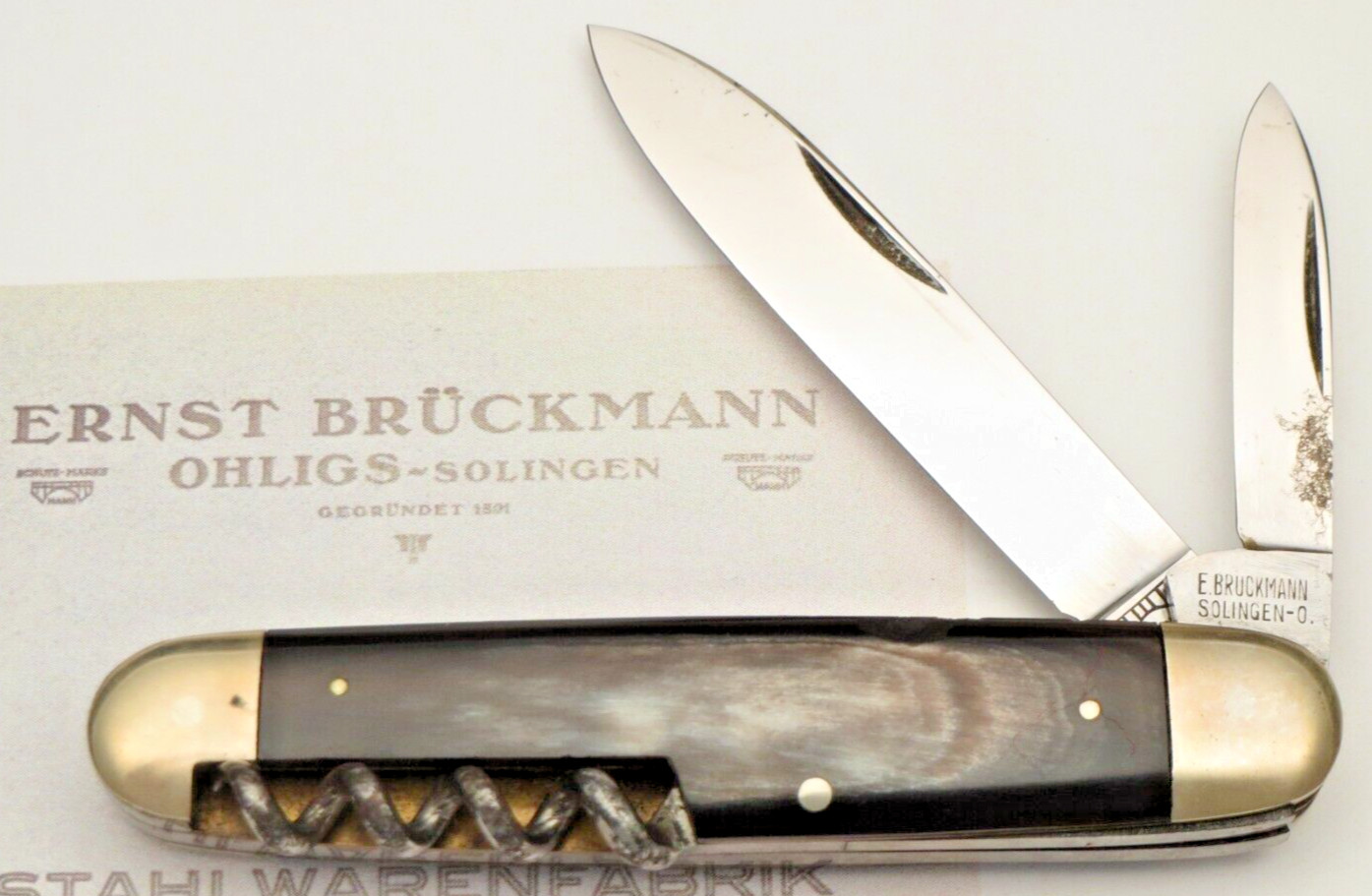 Antique BRUCKMANN SOLINGEN Bartender’s Knife Horn Handles Nice Unused N Mint