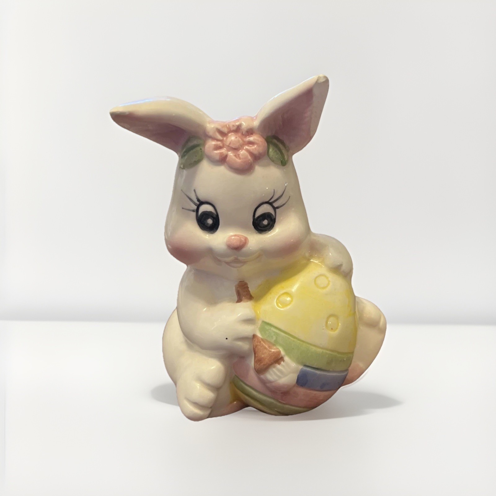 Ceramic Easter Bunny With Easter Egg Figurine 3.5” Ceramic Easter Bunny With Easter Egg Figurine 3.5”