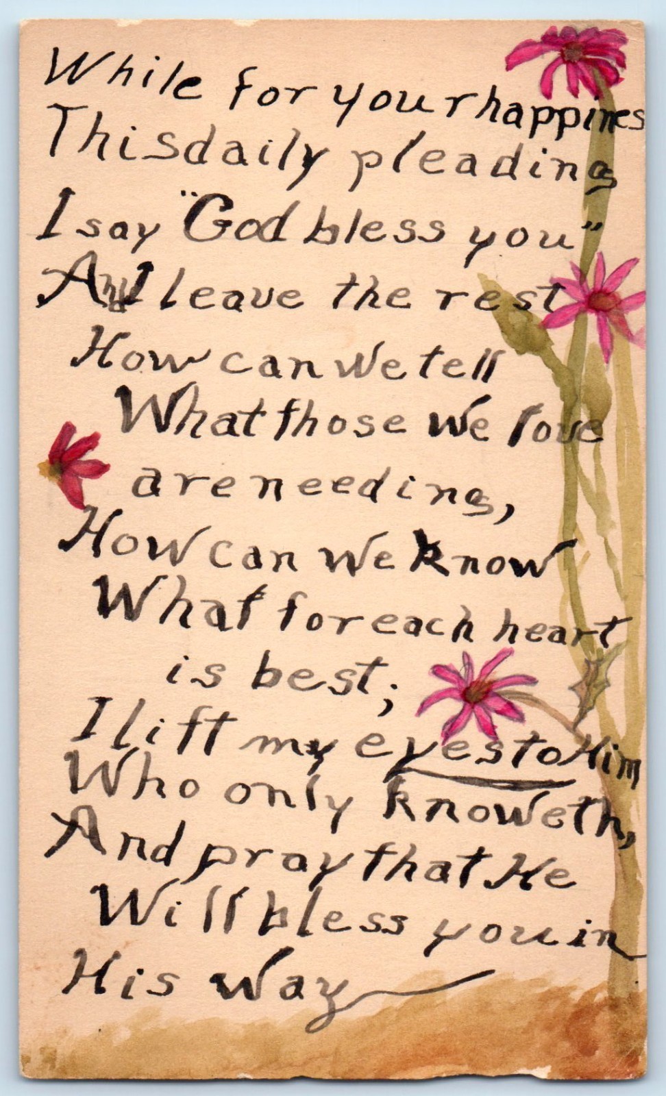 1924 Hand Drawn Painted Art Poem Flowers Bethany Nebraska NE Vintage Postcard 1924 Hand Drawn Painted Art Poem Flowers Bethany Nebraska NE Vintage Postcard