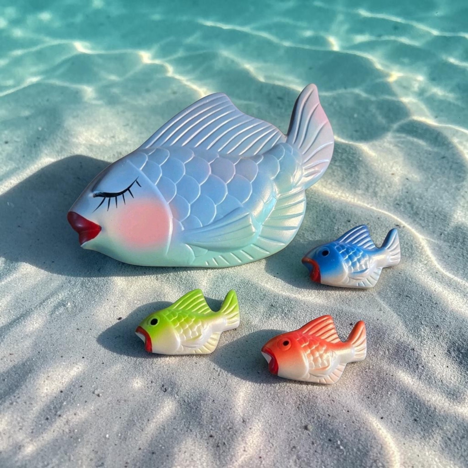 4 Vtg Miller Studios Chalkware Anthropomorphic Fish Bathroom Wall Decor 60s MCM 