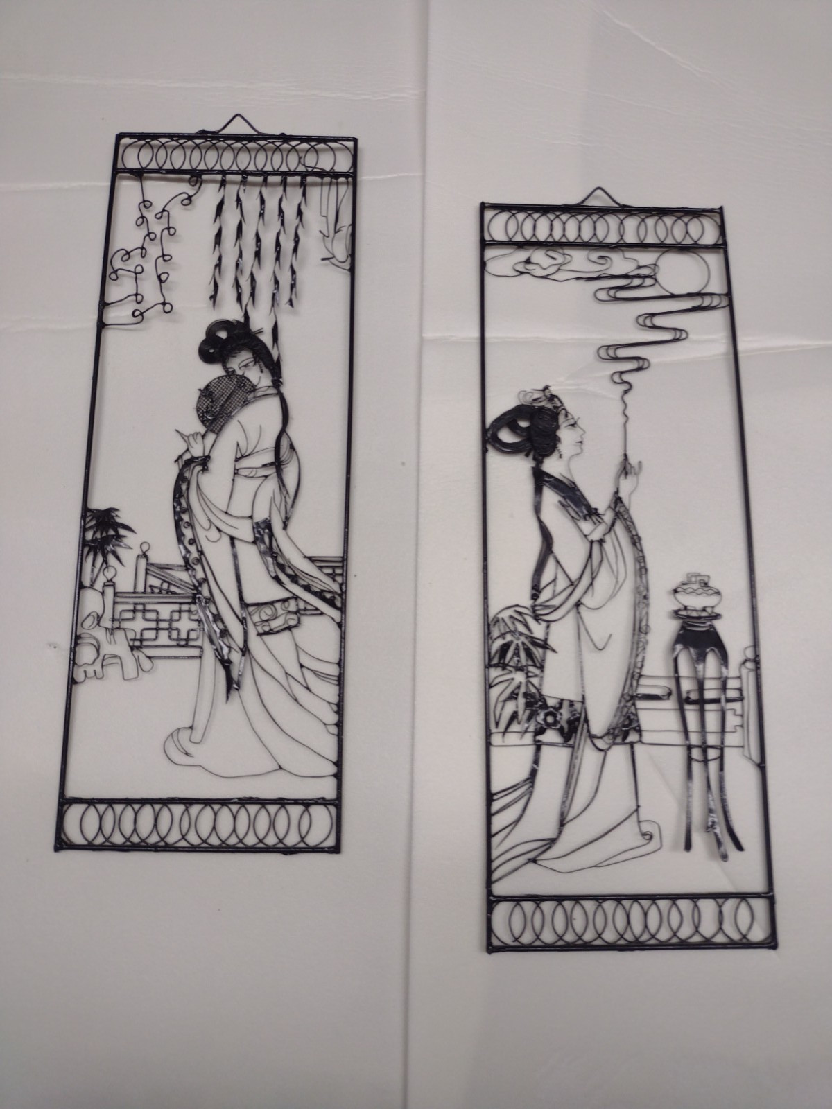 Set of 2 Japanese Asian Wire Art wall Hangings Geisha Girl Set of 2 Japanese Asian Wire Art wall Hangings Geisha Girl
