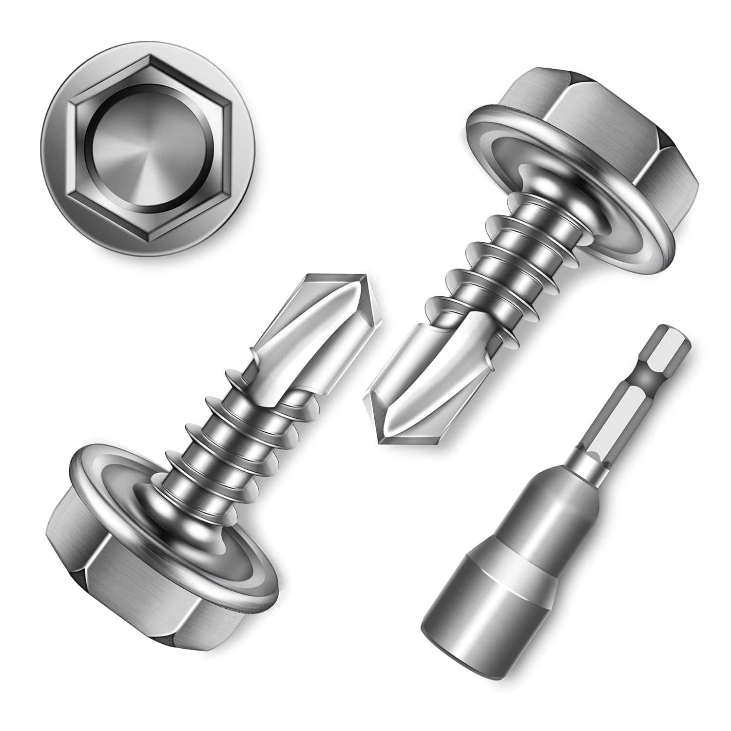 100 PCS 8 x 1/2 Inch Sheet Metal Screws 410 Stainless Steel Self Drilling Hex