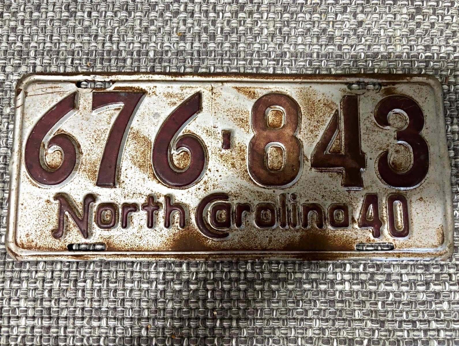 1940 North Carolina License Plate Tag 676-843 1940 North Carolina License Plate Tag 676-843