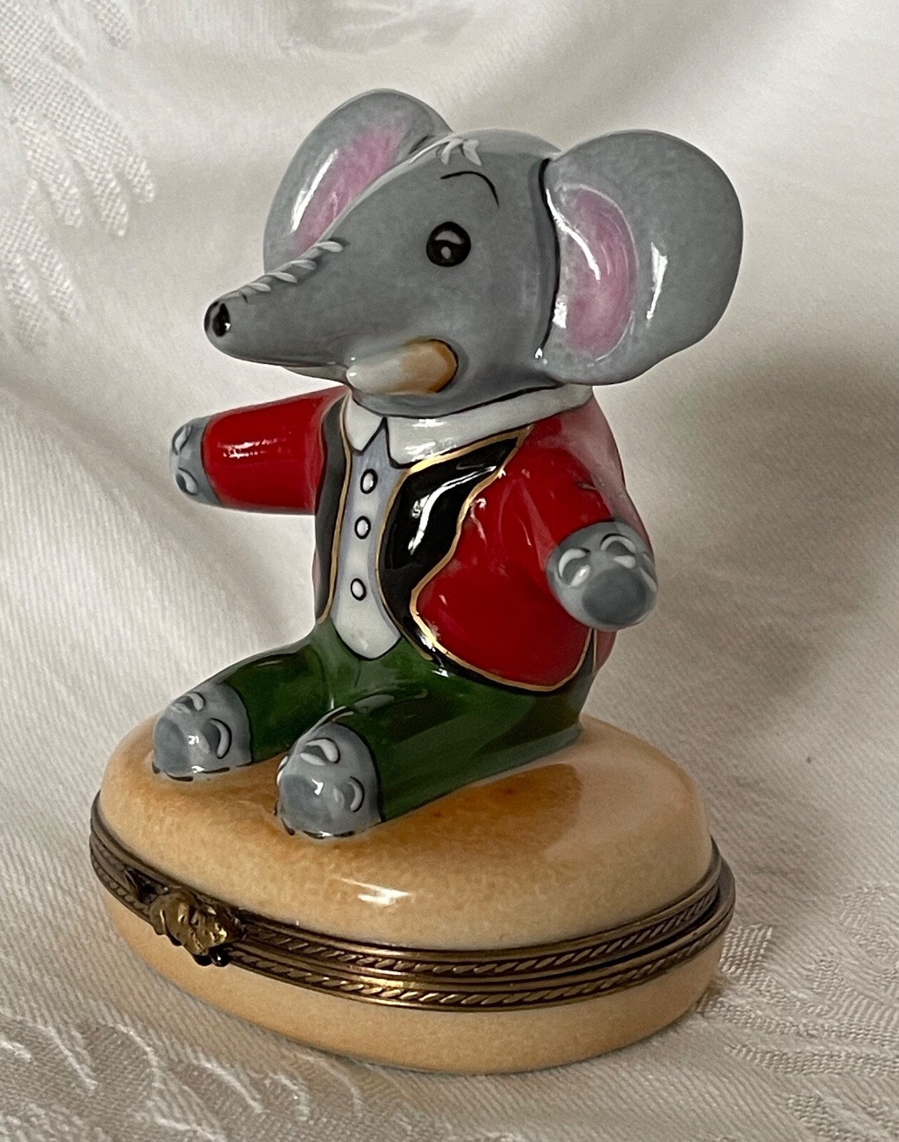 Rare & Retired Limoges Peint Mein Trinket Box - BABAR - Red Jacket, Black Lapels