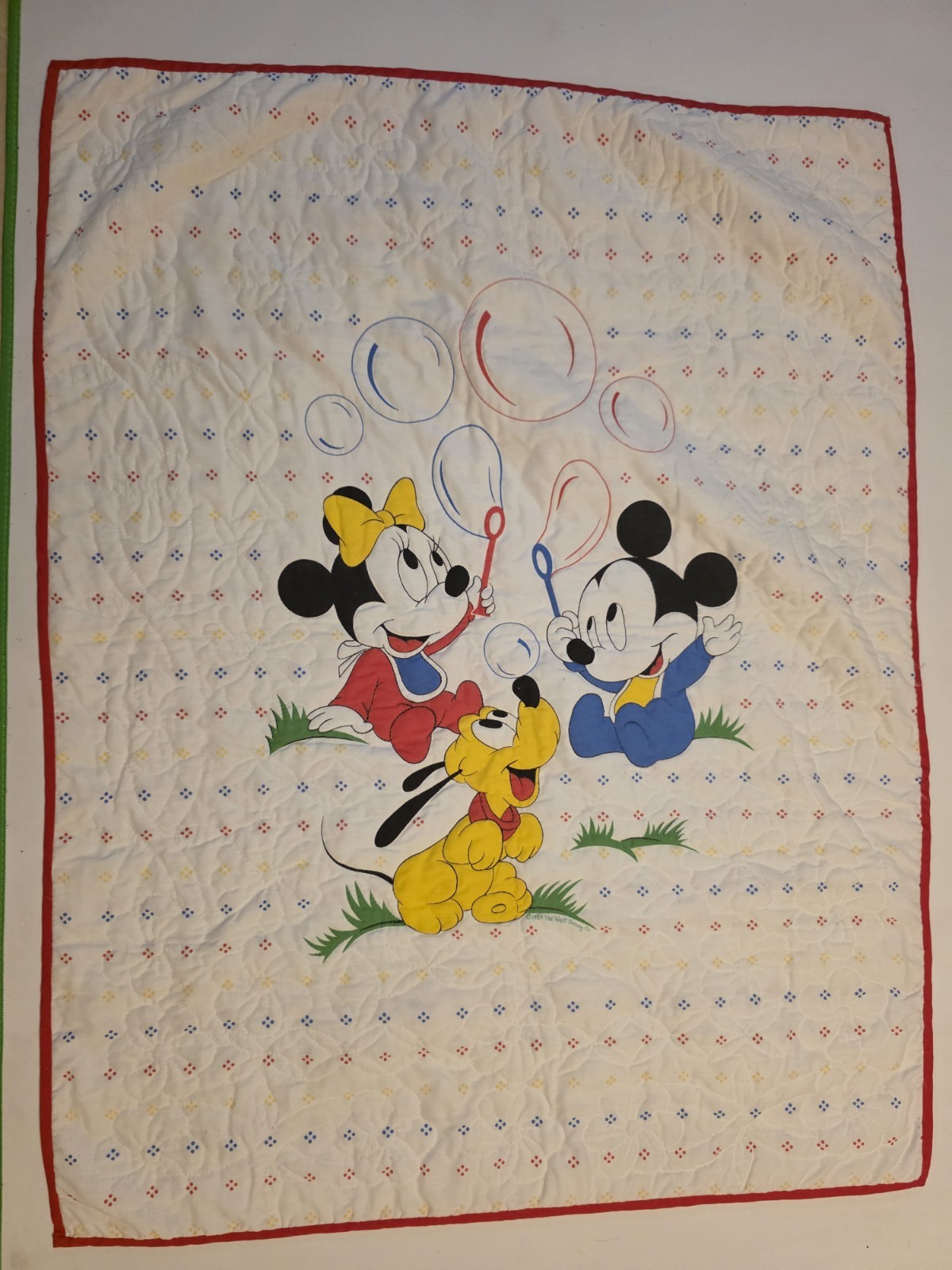 Vtg Disney Mickey Pluto Crib Blanket Disney babies blowing bubbles blanket