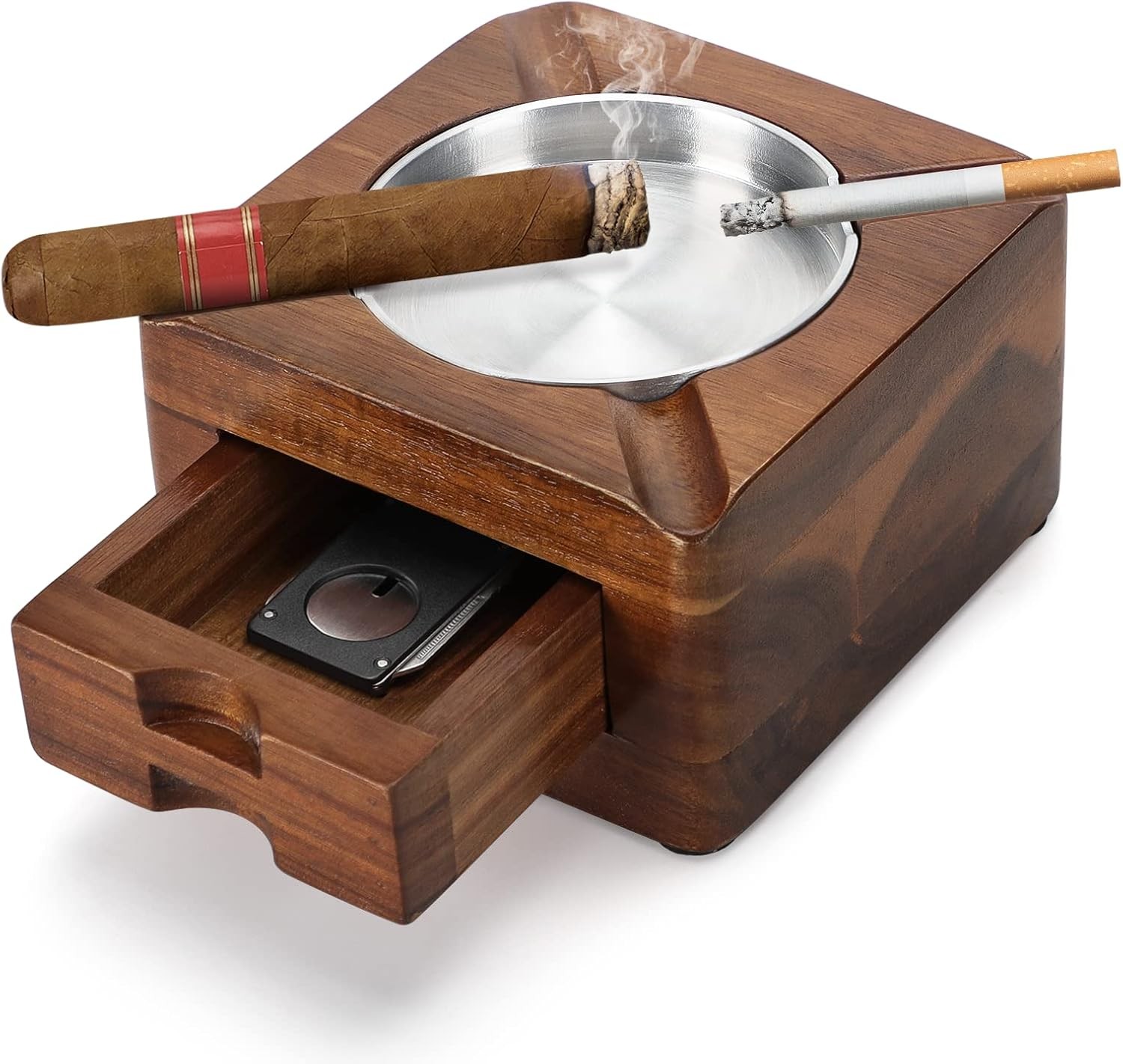 Cigar Ashtray, Wooden Ashtray, Square Ashtray 4 Slots Cigar Holder with Cigar Cigar Ashtray, Wooden Ashtray, Square Ashtray 4 Slots Cigar Holder with Cigar