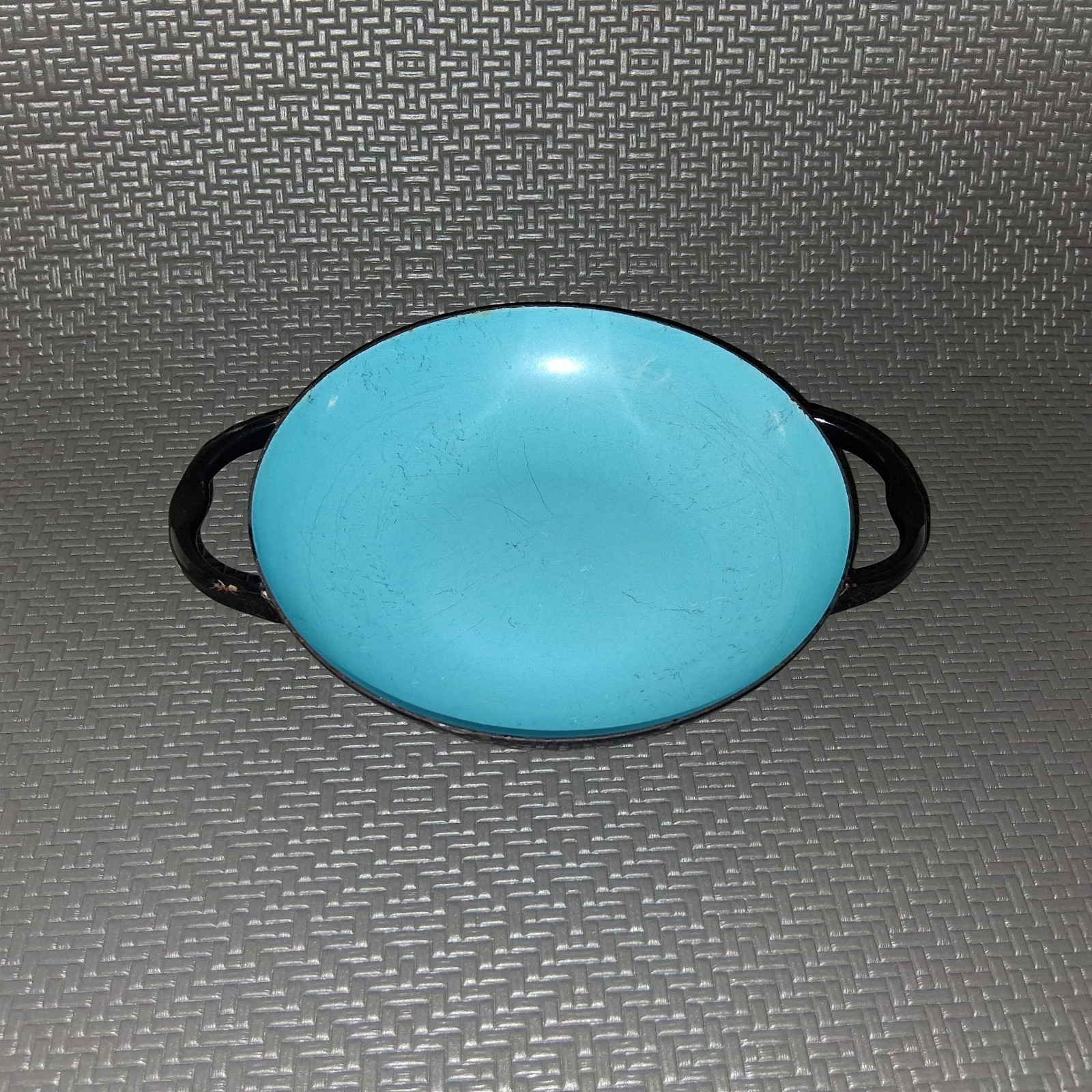 VTG Caravelle Sizzling Servers Enamel Pan Turquoise Mid Century Modern MI France