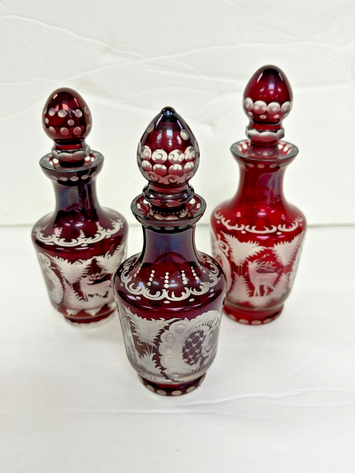 3 Vintage Bohemian Czech  Art Glass Perfume Bottle Stoppers  DS43