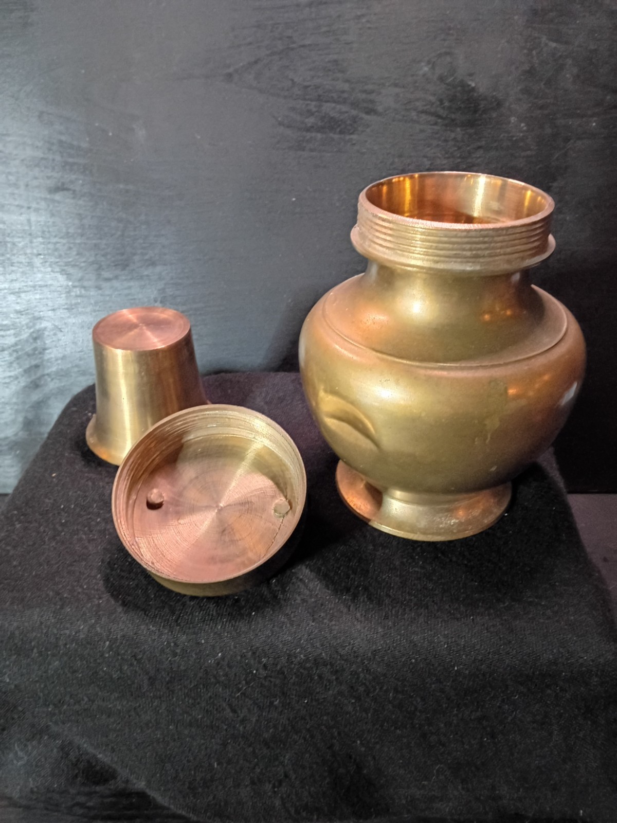 Vintage Solid Brass India Ritual Water Pot Lota Screw Top Nesting Cup Vessel