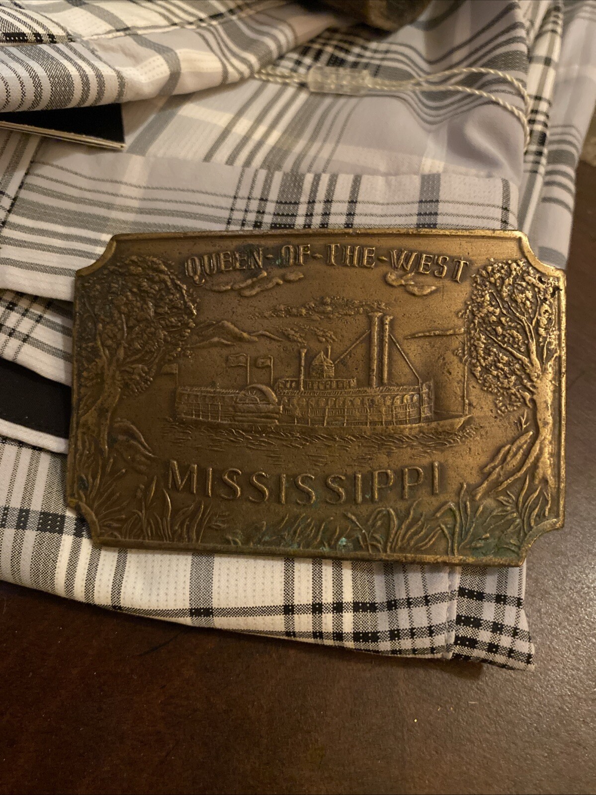 Vintage 1973 Queen Of The West Mississippi Riverboat Metal Belt Buckle Bergamot