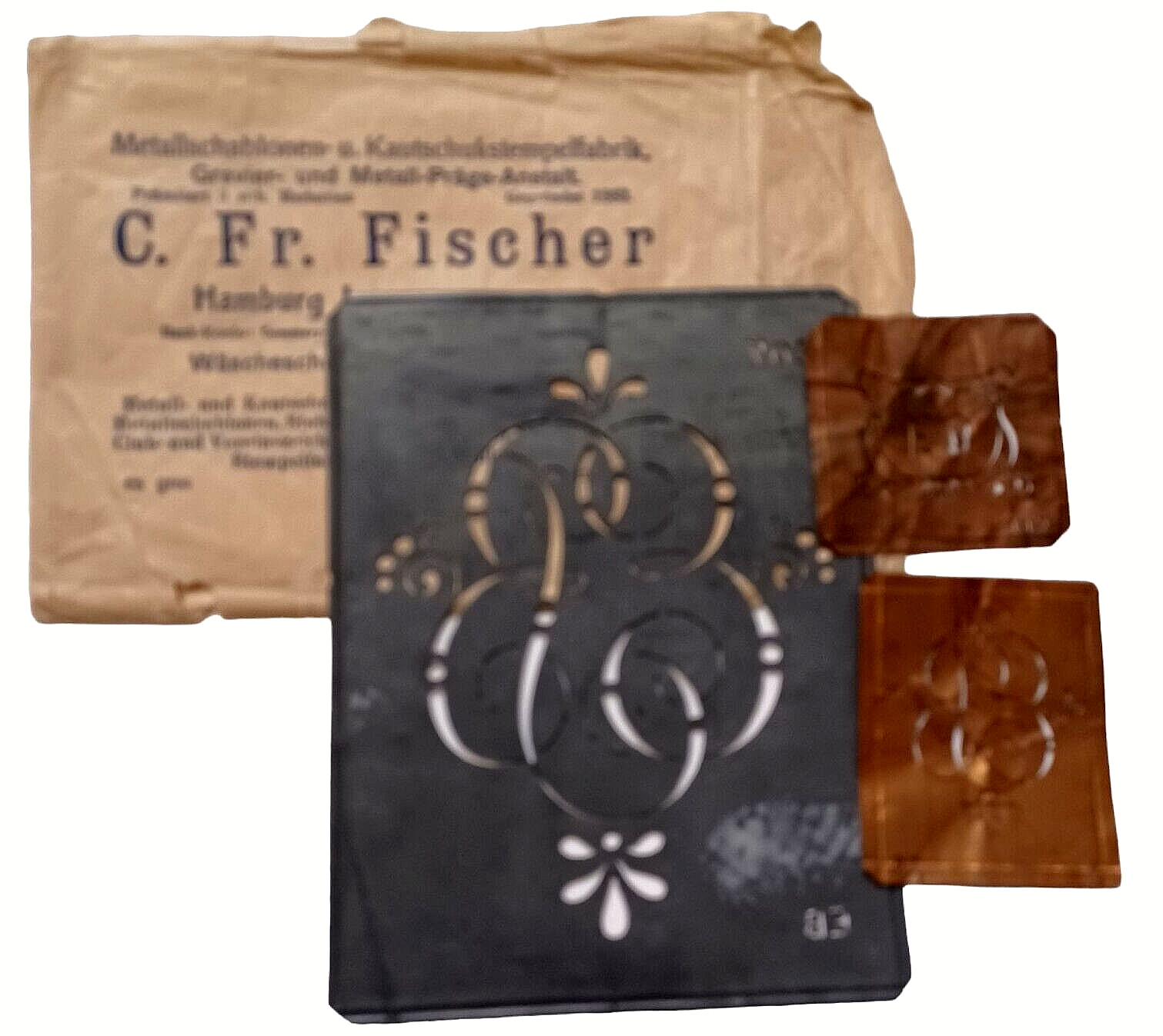 Vtg Fischer Monogram Stencil Embroidery - E B Antique Metal Initials Letters N4