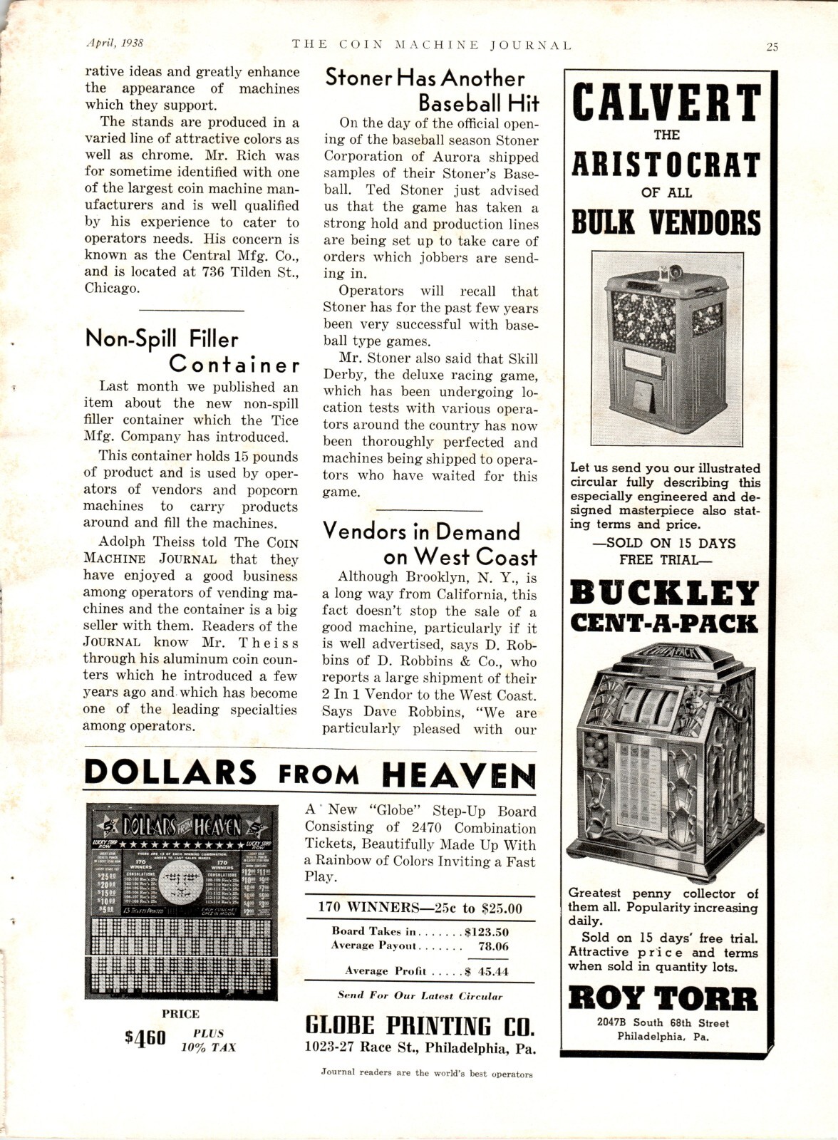 1938 Calvert The Aristocrat Bulk Vendors Buckley Cent A Pack Robbins 2 in 1 AD 1938 Calvert The Aristocrat Bulk Vendors Buckley Cent A Pack Robbins 2 in 1 AD