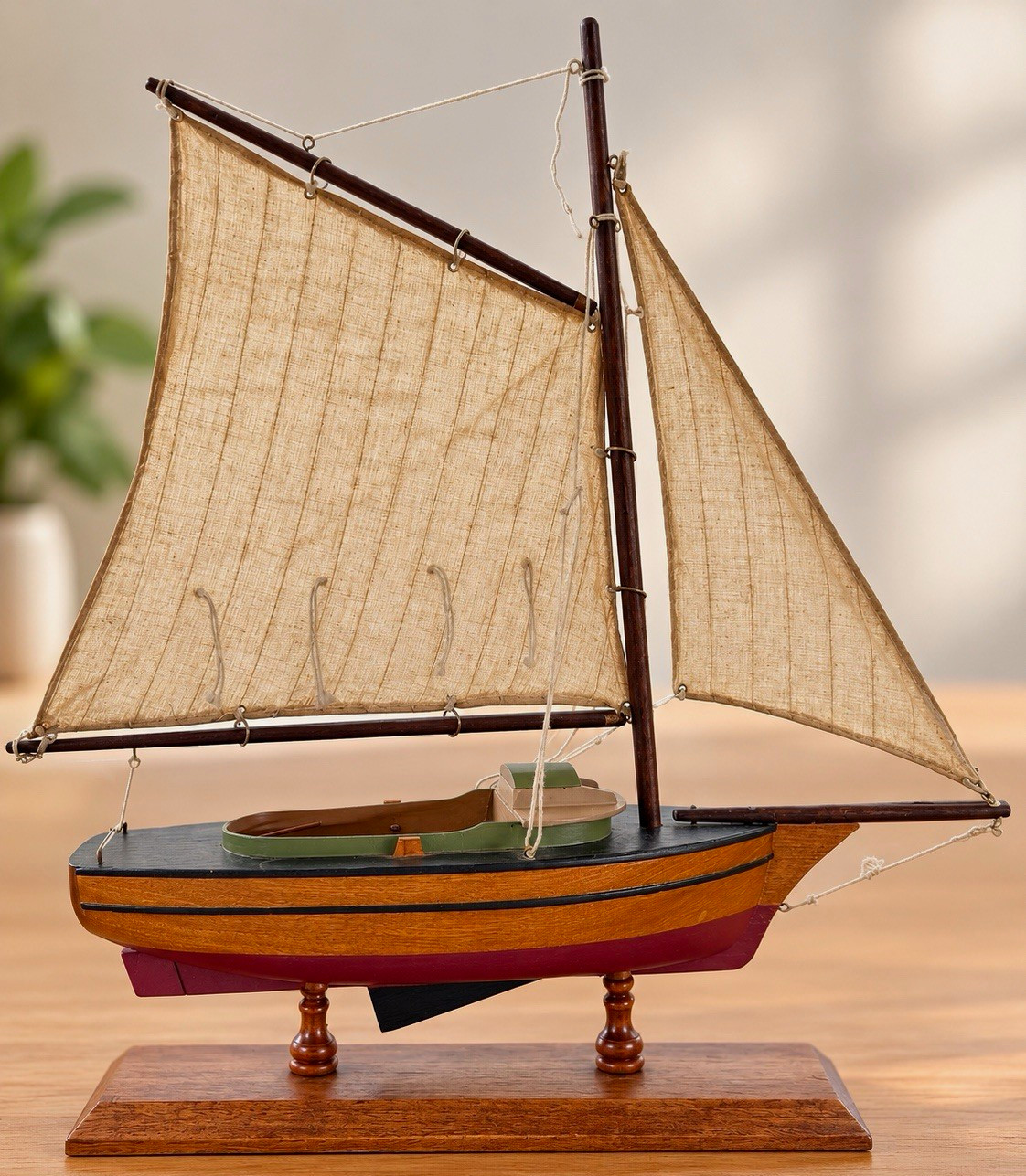 Vintage Wooden Sailboat Model Cloth Sails Wood Stand Nautical Decor ~ 22 in Vintage Wooden Sailboat Model Cloth Sails Wood Stand Nautical Decor ~ 22 in