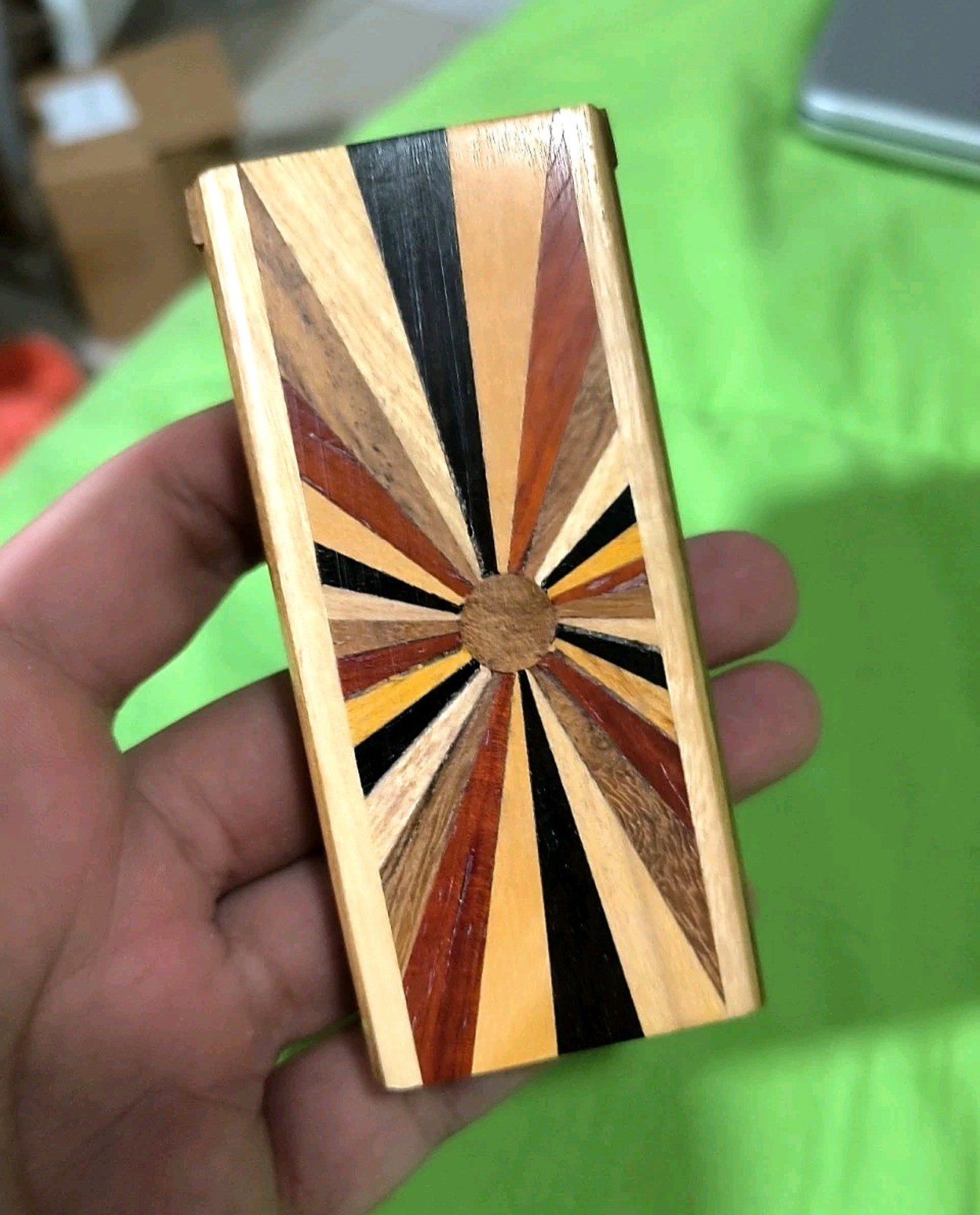 Original Large Teak Wood Dugout 3 and 3/4 inch One Hitter Slide Top Sunset Art Original Large Teak Wood Dugout 3 and 3/4 inch One Hitter Slide Top Sunset Art