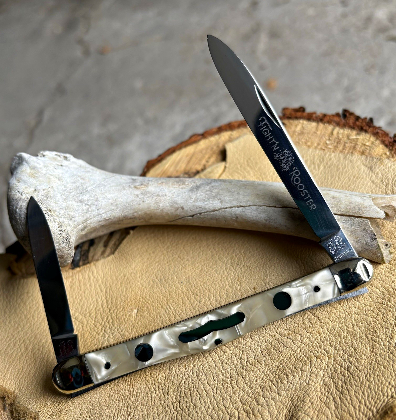 🇩🇪VINTAGE FIGHT’N ROOSTER Large Pen Pocketknife CRACKED ICE Solingen GERMANY