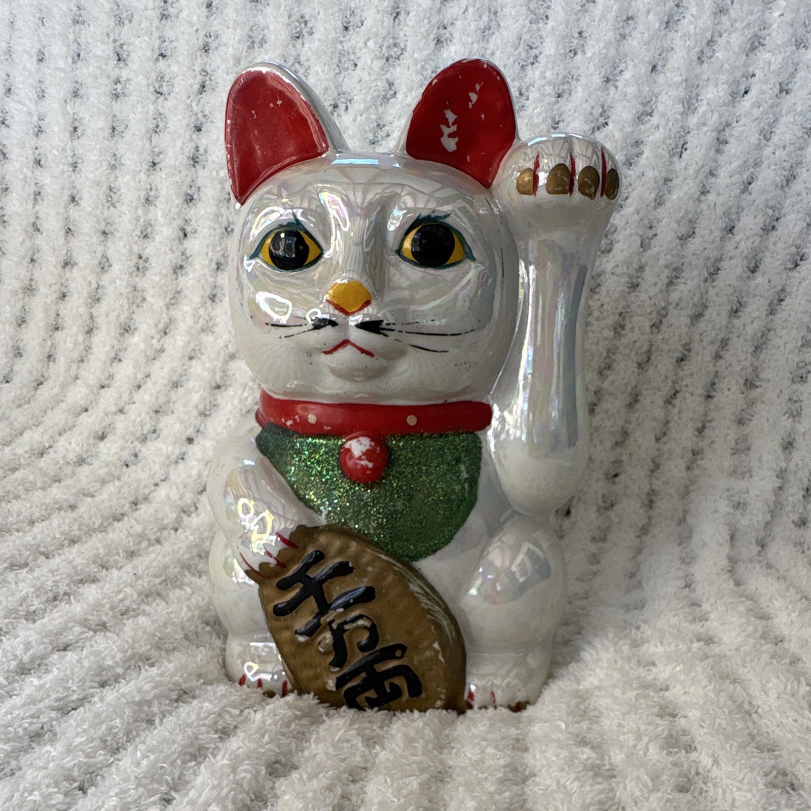 Ceramic Maneki Neko Lucky Cat Piggy Bank w/ Coin Slot Vintage 1970s 8” tall