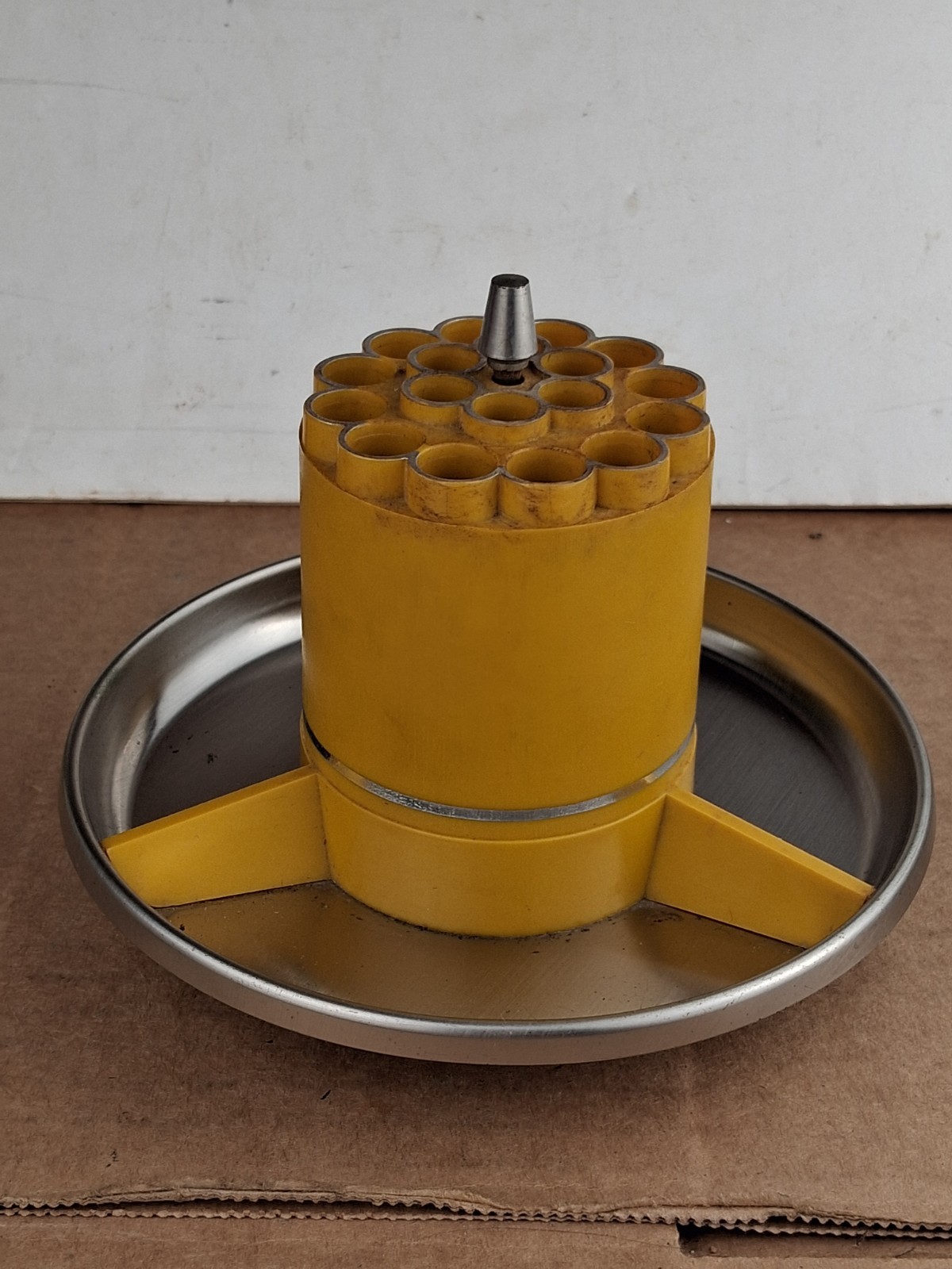 Vintage Atomic Rocket Pen Holder Space Age MCM Desk Organizer Yellow Carousel