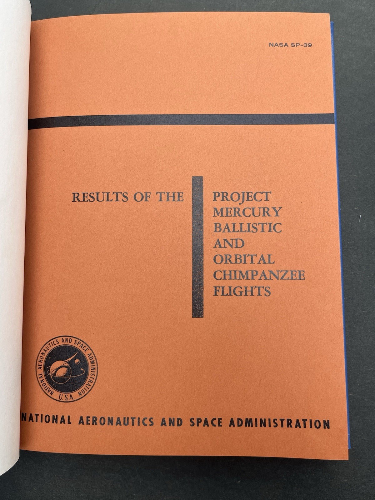 1963 NASA SP-39 Project Mercury Chimpanzee Flights HARDCOVER NASA REFERENCE COPY