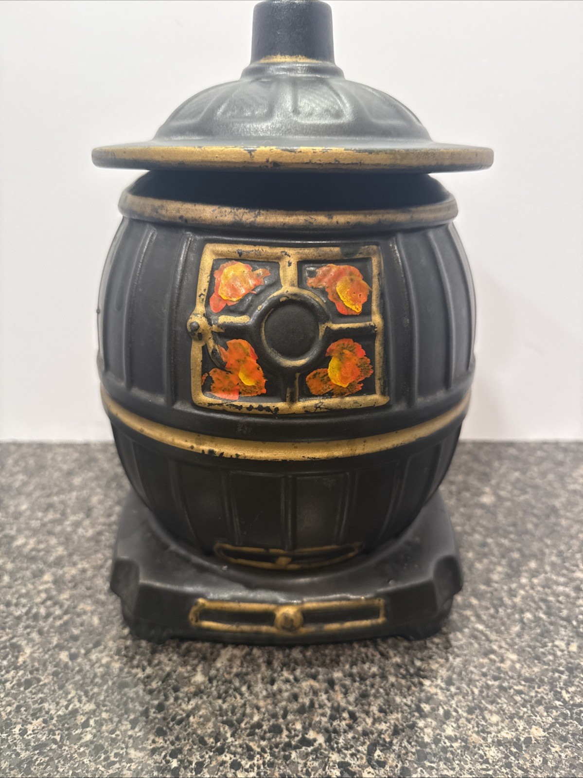 Vintage McCoy USA Pottery Pot Belly Stove Cookie Jar with Lid 