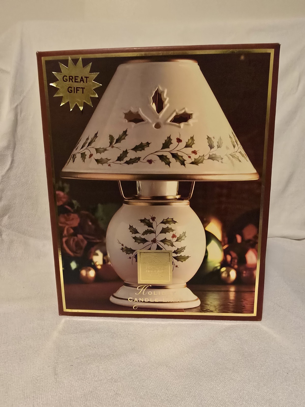 LENOX Holiday Tea Light Lamp Christmas Holly Berry Candle Holder 10\ LENOX Holiday Tea Light Lamp Christmas Holly Berry Candle Holder 10\