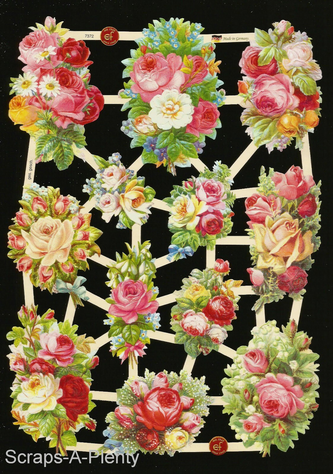 German Embossed Vintage Style Scrap Die Cut - WOW Roses / Flowers  EF7372