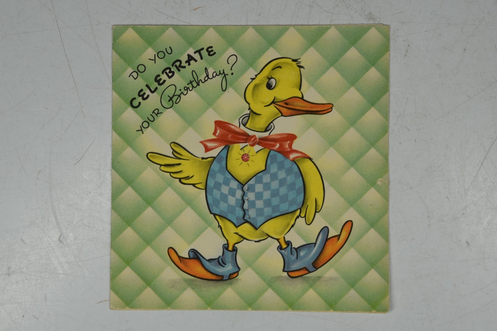 Vintage Celebrate Your Birthday Greeting Card MCM Duck in Suit Cartoon