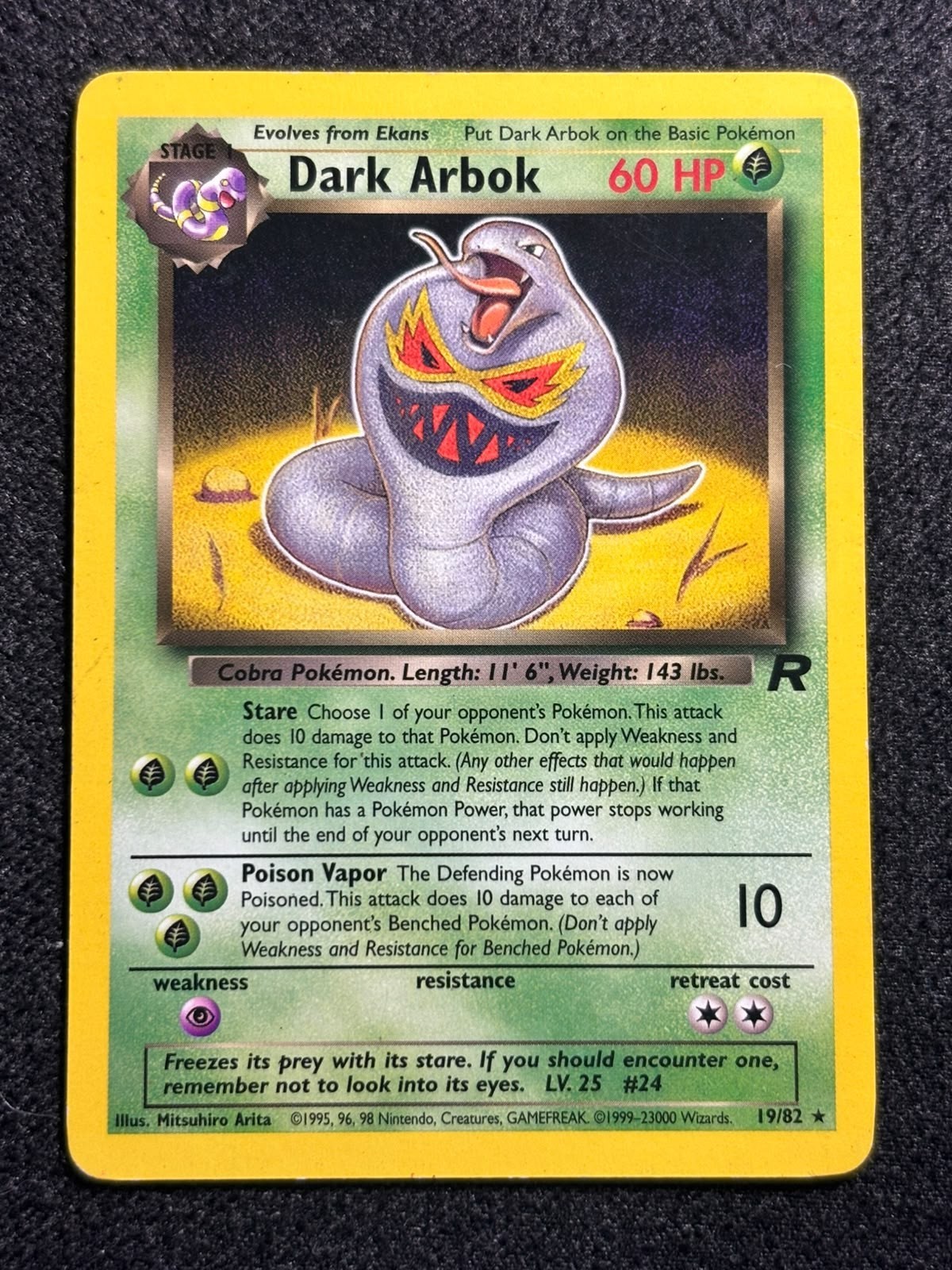 Dark Arbok 19/82 Pokemon Card Team Rocket Vintage WOTC Non Holo Rare 2000 LP Dark Arbok 19/82 Pokemon Card Team Rocket Vintage WOTC Non Holo Rare 2000 LP