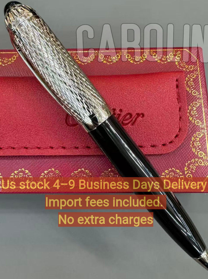 CARTIER Santos Silver Engraved Cap Black Rollerball Pen Luxury Rare w/ Pouch Auc CARTIER Santos Silver Engraved Cap Black Rollerball Pen Luxury Rare w/ Pouch Auc