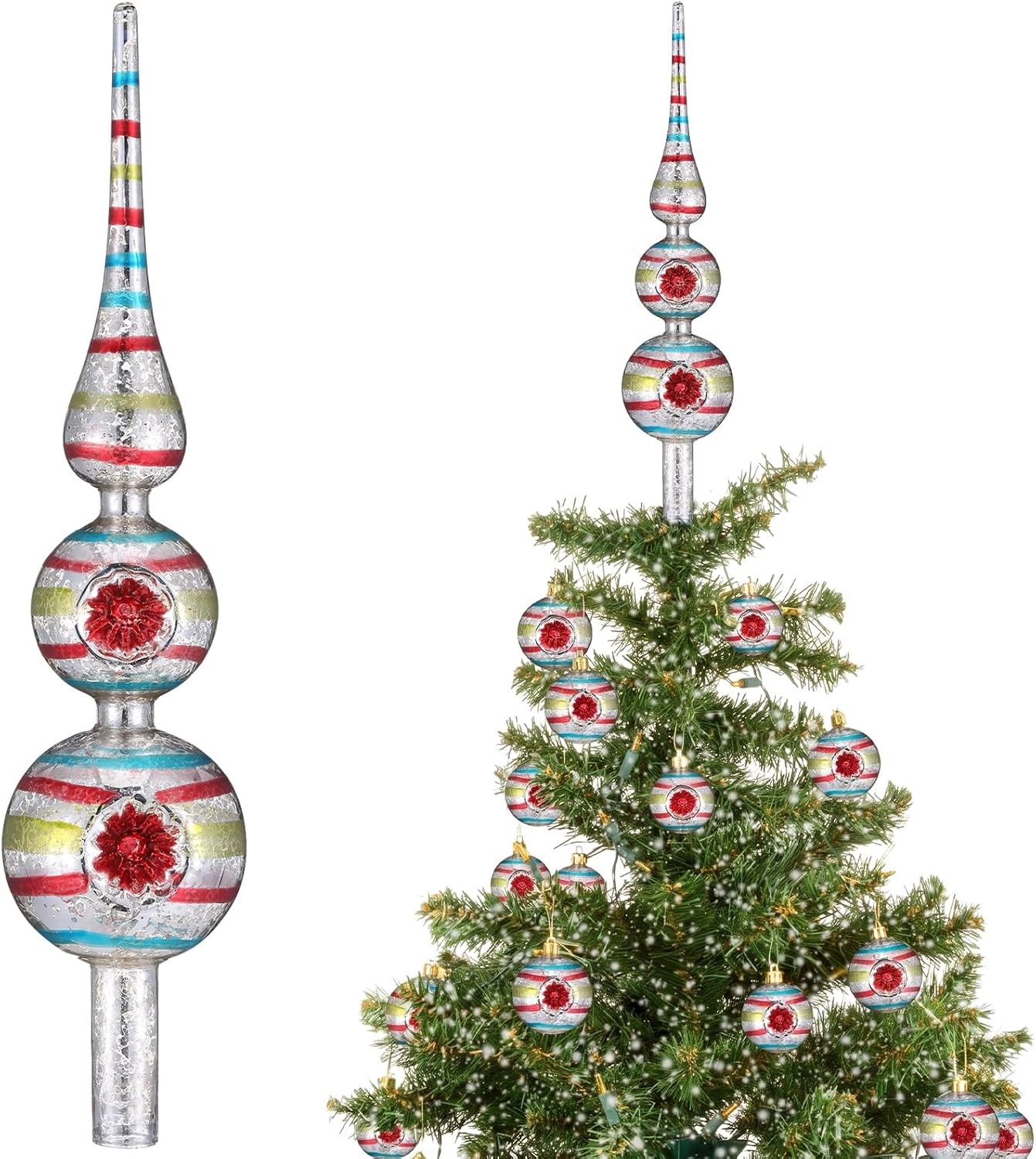 Vintage Mercury Glass Flower Christmas Tree Topper 12\
