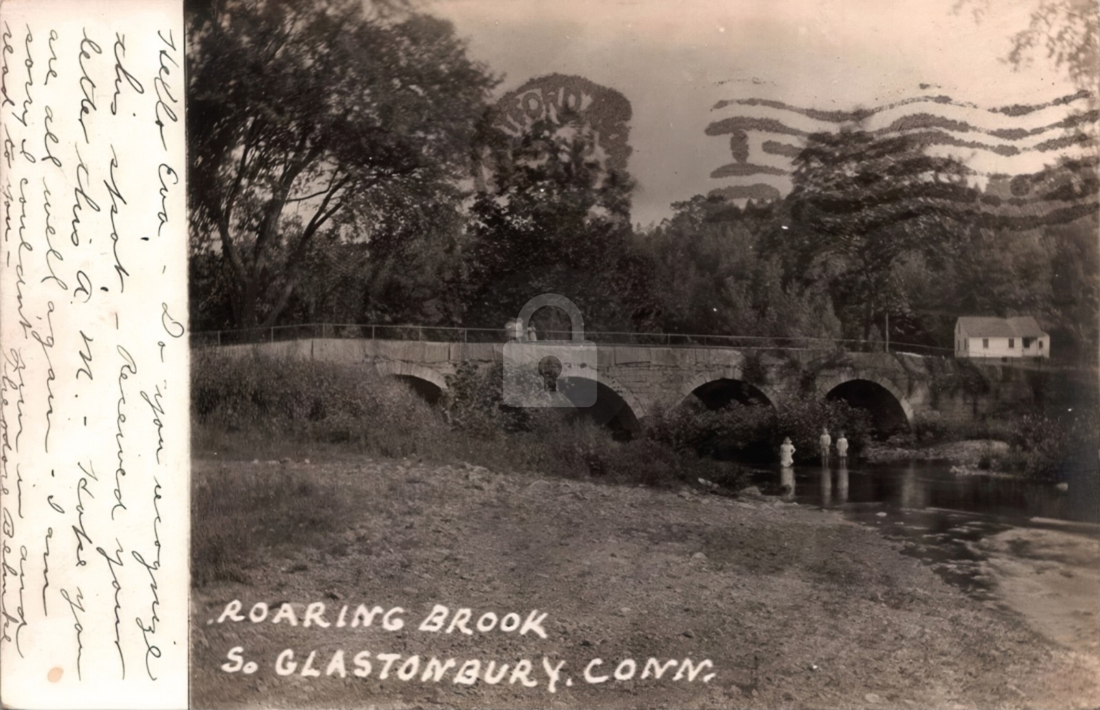 South Glastonbury CT 1906 Roaring Brook Bridge Kids RPPC Photo Postcard COPY