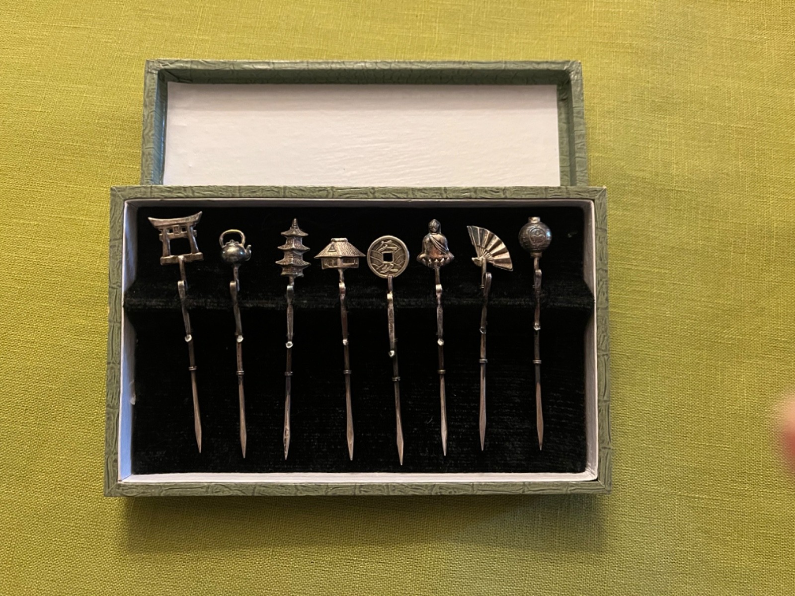 Sterling Silver Cocktail, hors d'oeuvre Picks (8), vtg japanese, case, barware Sterling Silver Cocktail, hors d'oeuvre Picks (8), vtg japanese, case, barware