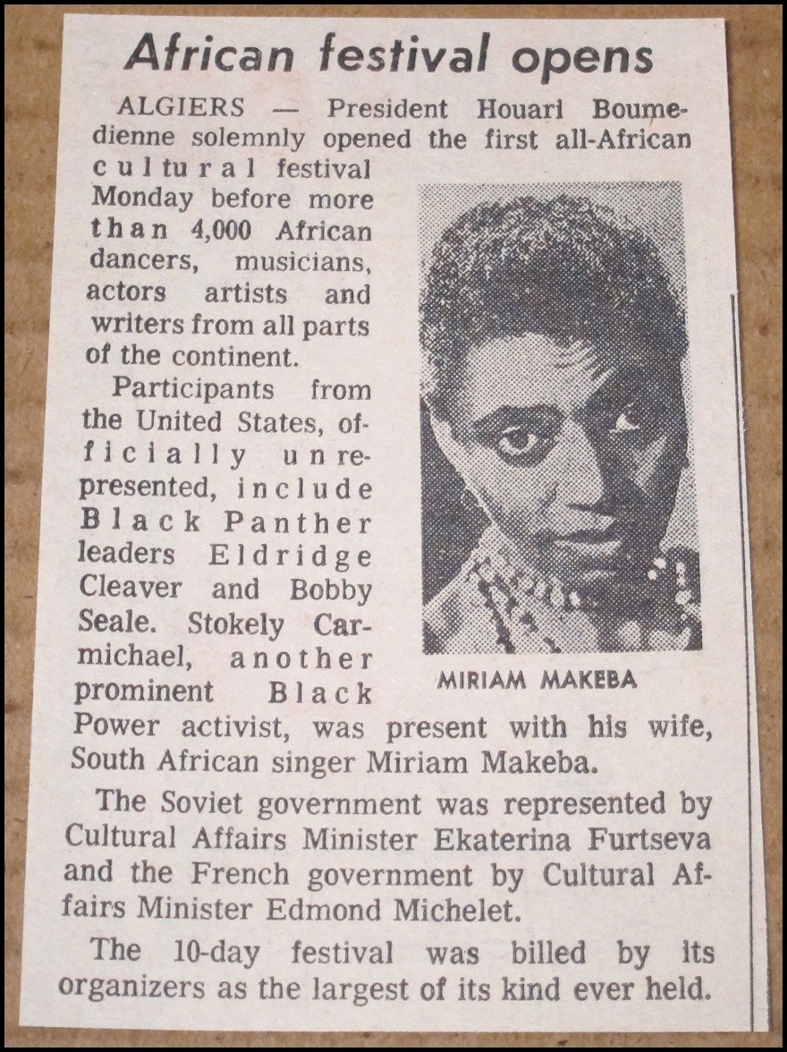 1969 Pan-African Festival Newspaper Article Clipping Miriam Makeba Algiers PANAF