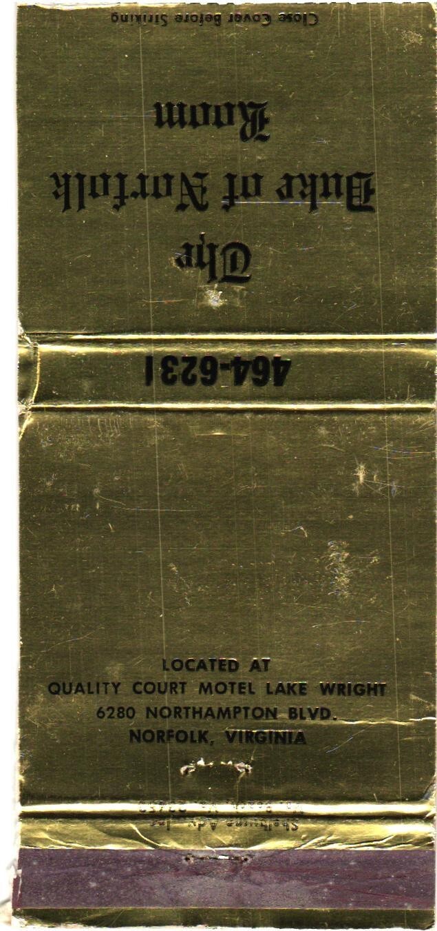 The Duke of Norfolk Room Norfolk VA Vintage Matchbook Cover 1970s The Duke of Norfolk Room Norfolk VA Vintage Matchbook Cover 1970s