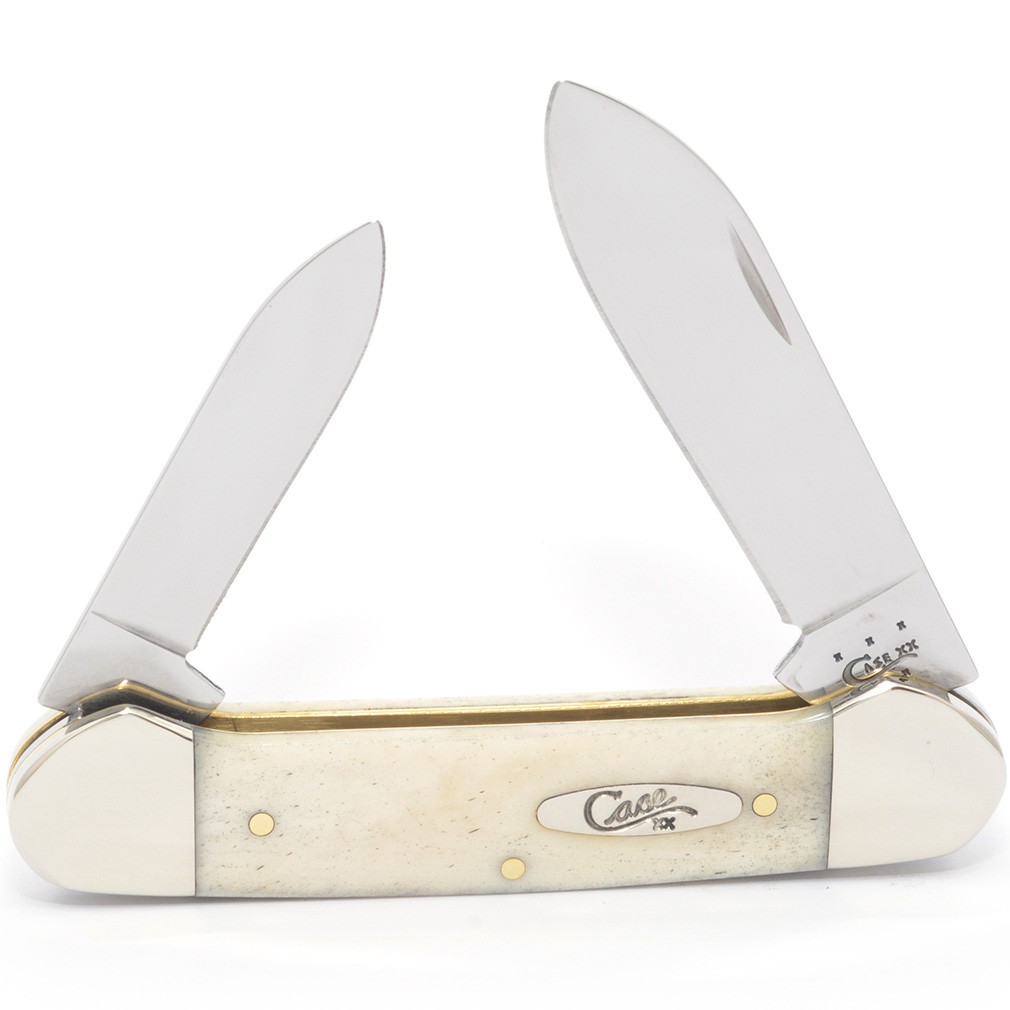 CASE XX KNIVES NATURAL SMOOTH BONE CANOE W/SHIELD 3 5/8\