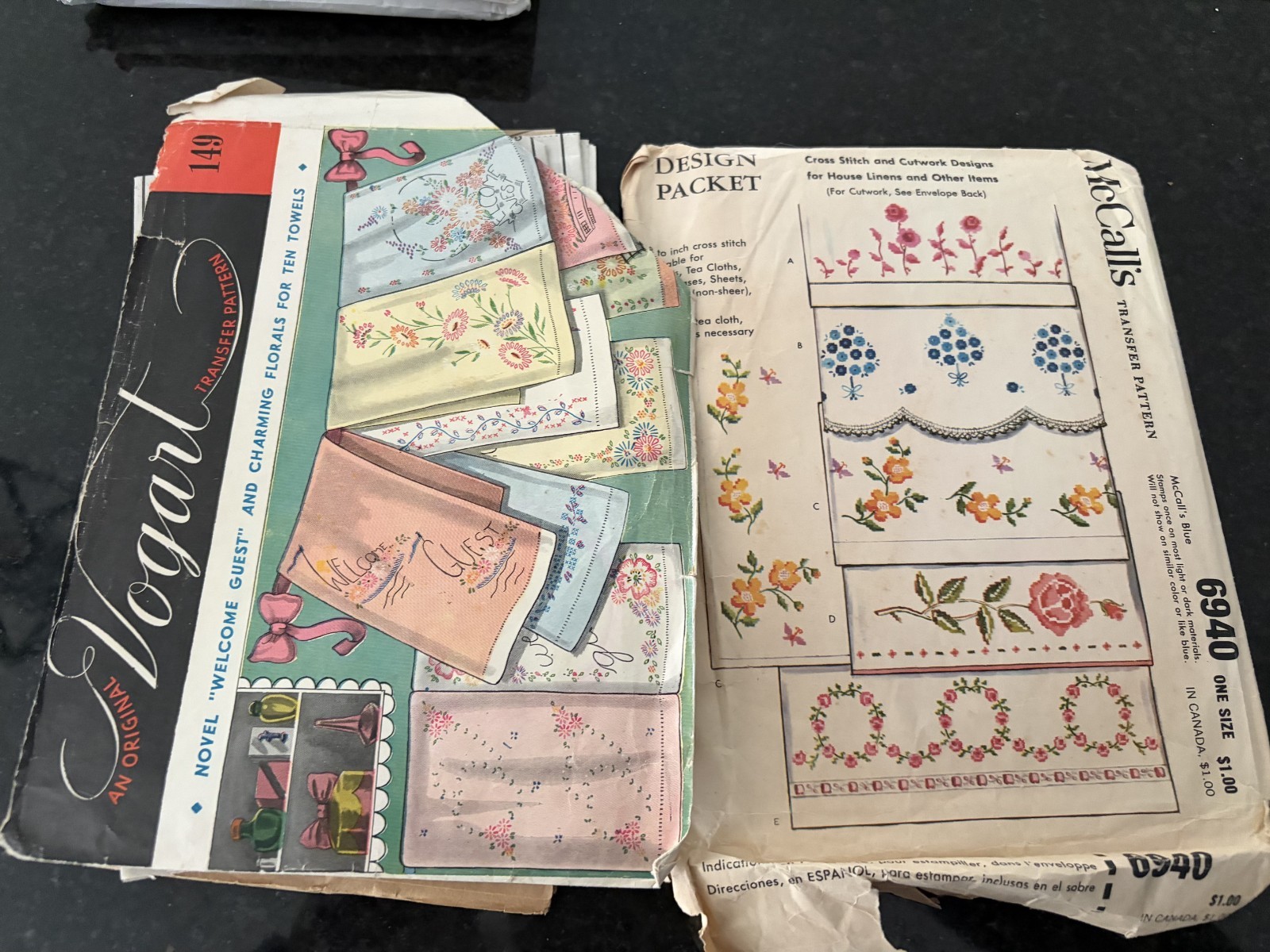 Lot 2 Vintage Vogue & McCall's Embroidery Transfer Patterns 149 & 6940 Linen