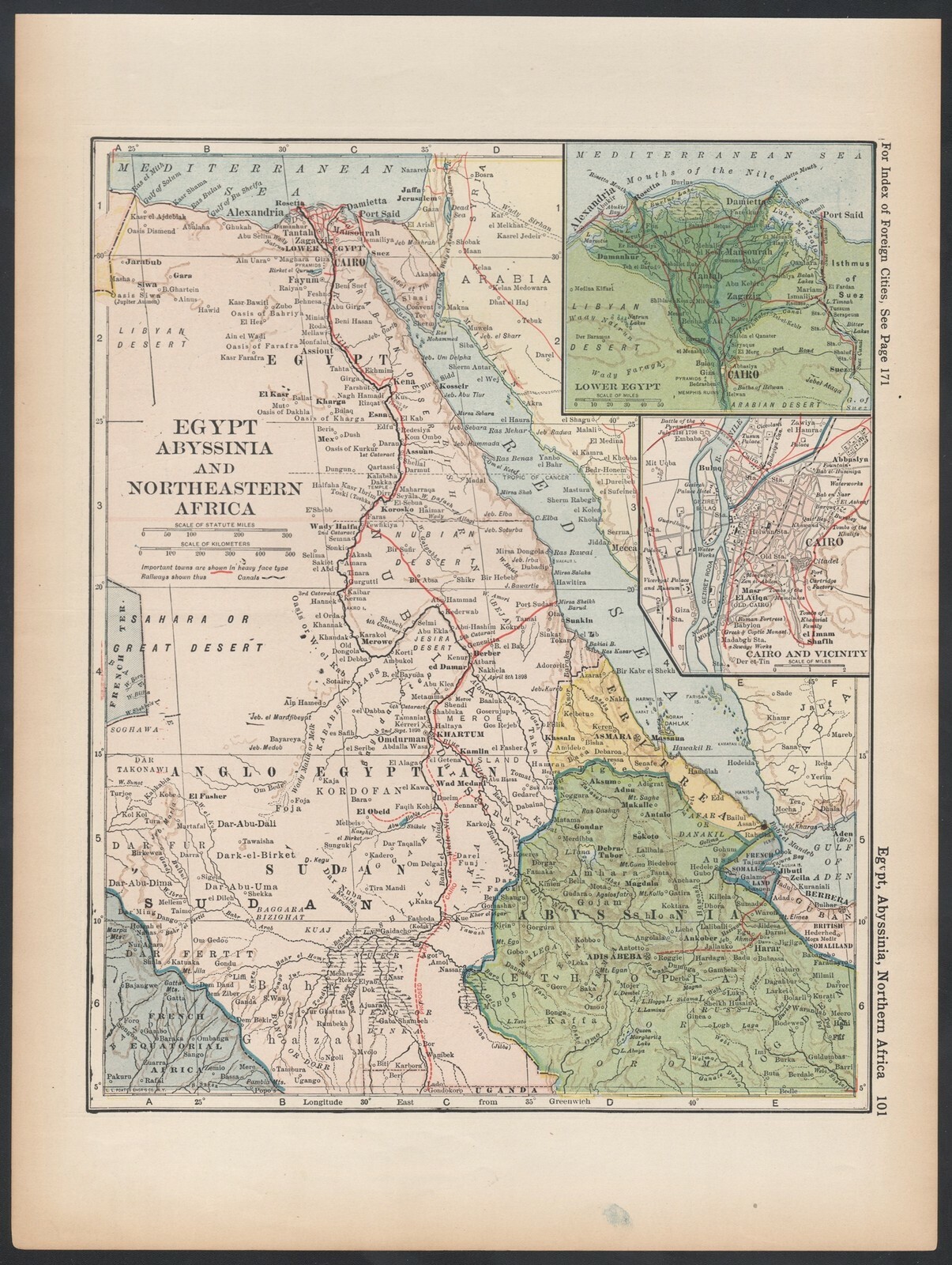 Egypt Abyssinia - Australasia & Melanesia Original 1922 Atlas Map Page in Color