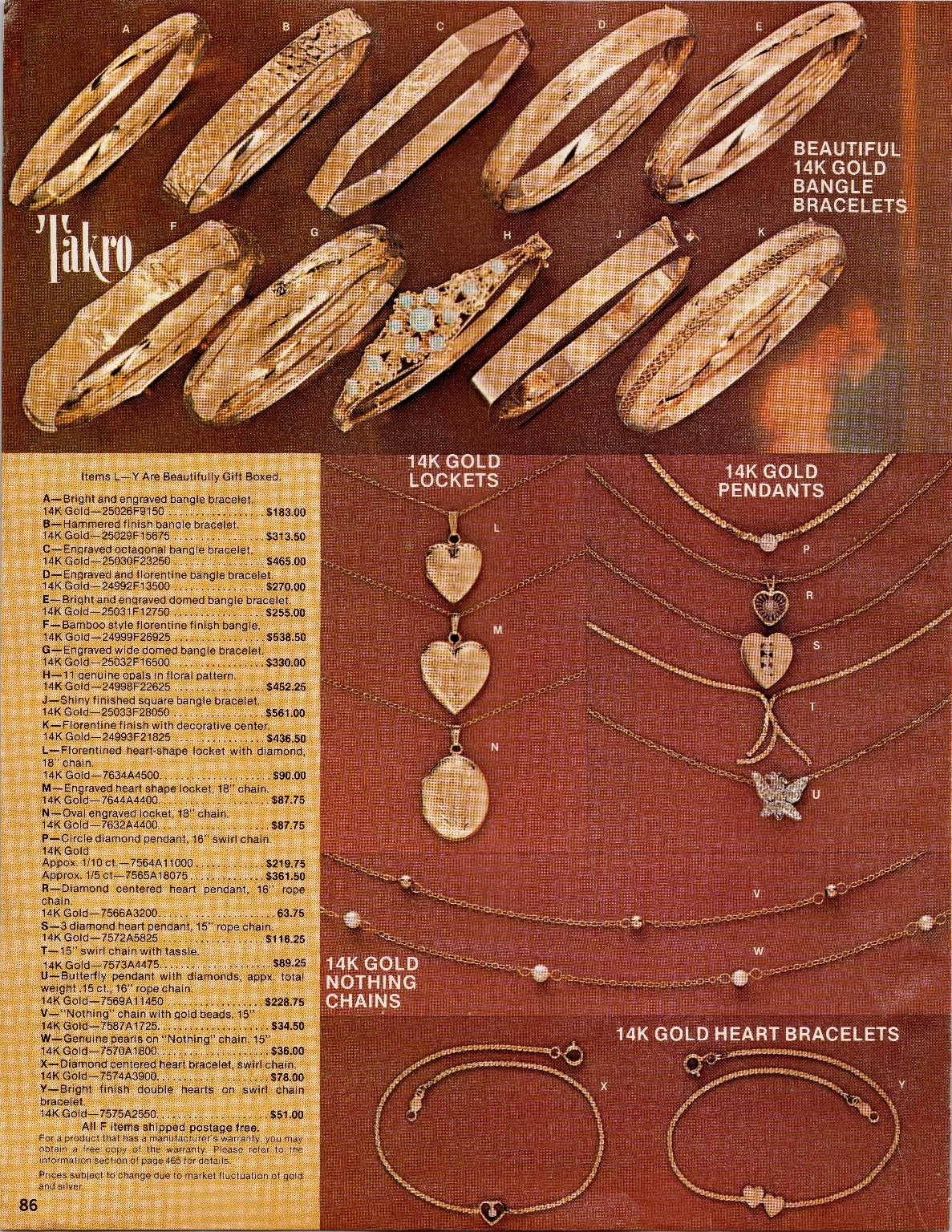 Takro 1970s 14K Gold Jewelry Catalog Ad Page Vintage Bracelets Pendants Takro 1970s 14K Gold Jewelry Catalog Ad Page Vintage Bracelets Pendants