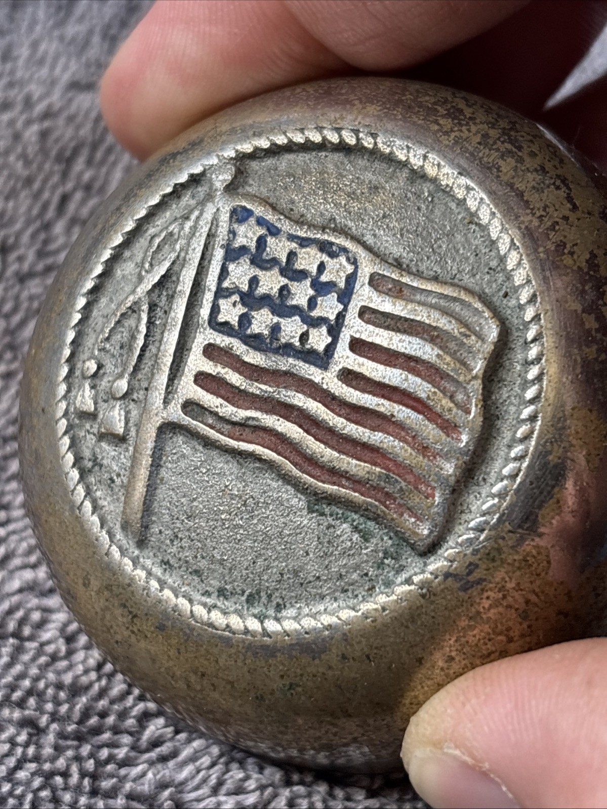 Antique Original RARE 1890s Embossed American Flag Bicycle Bell Cover 2.5”