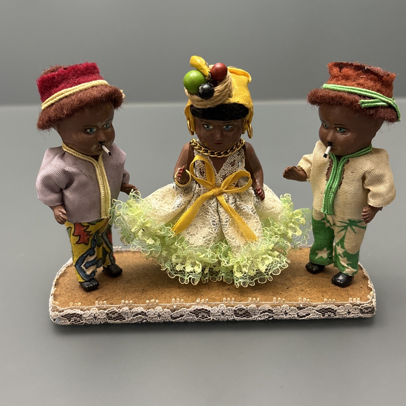 Vintage Jamaican Figurines Traditional Costumes Smoking Tobaciana Folk Art 70s