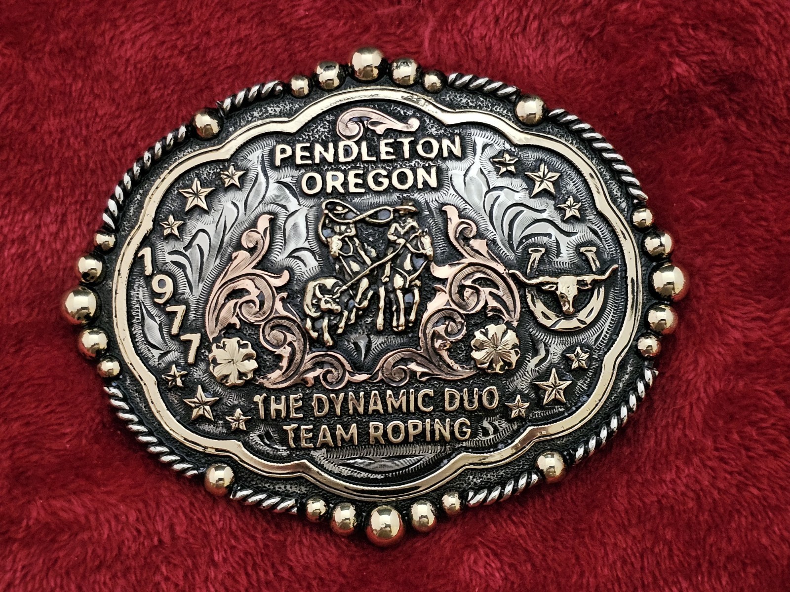 TEAM ROPING☆1977☆ X~TREME☆RODEO CHAMPION TROPHY BUCKLE☆Pendleton Oregon☆Rare☆63
