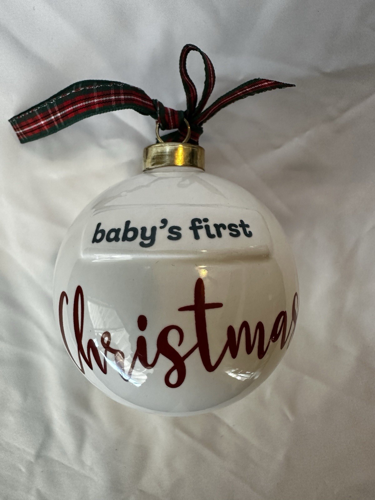 Pearhead Little Blossoms Baby\'s First Christmas Ceramic Ornament White Red
