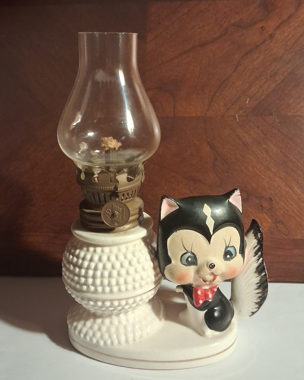 RARE Vtg 1950s Anthropomorphic Skunk Miniature Oil Lamp Hobnail Base Japan MCM